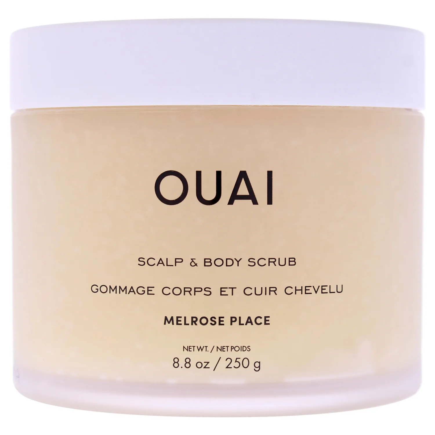 OUAI Scalp & Body Scrub, Melrose Place - Exfoliating Body Scrub with Sugar & Coconut Oil Blend for Smooth, Moisturized Skin - Gentle Scalp Exfoliator for Removing Product Build Up (8.8 Oz)