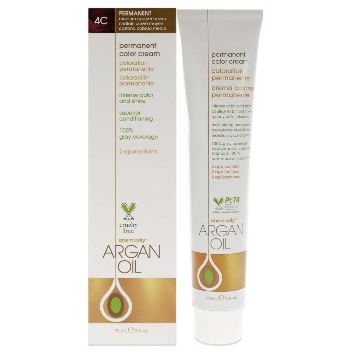 One n Only Argan Oil Permanent Color Cream - 4C Medium Copper Brown 3 oz