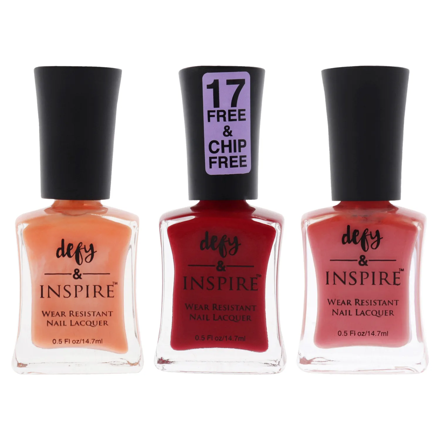 defy & Inspire Wear Resistant Nail Lacquer, Red/Oranges - Quick Dry, Longwear Nail Polish - Thick, Brush Design for Manicure and Pedicure - 3 pc