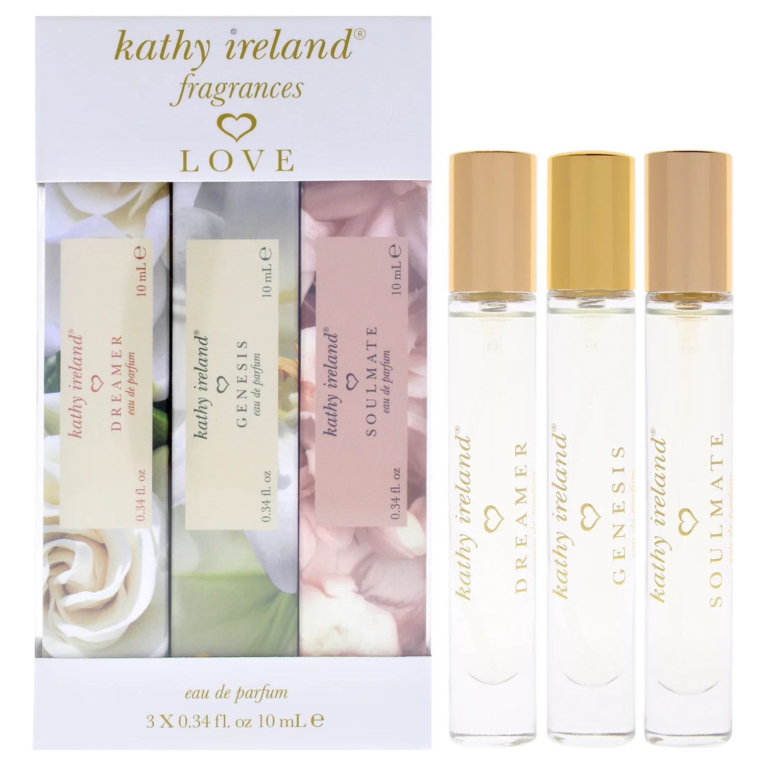 Love Set by Kathy Ireland for Women - 3 Pc EDP Spray Vial (Mini) Gift Set 0.33oz - Genesis, Soulmate, Dreamer