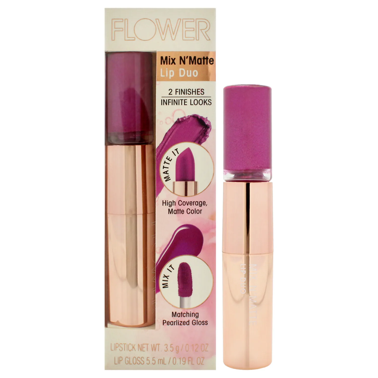 FLOWER BEAUTY Mix N Matte Lip Duo - Matching Full Coverage Matte Lipstick & High Shine Lip Gloss Duo (Violet Vixen)