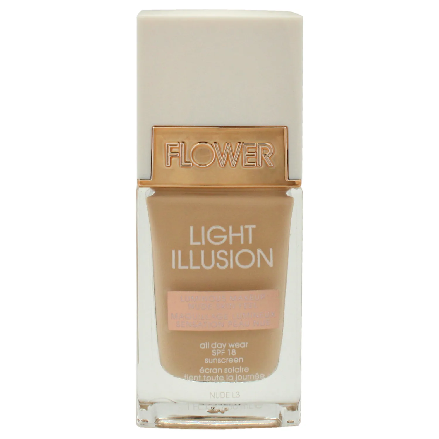 Flower Beauty Light Illusion Foundation with SPF 18 - Liquid Foundation Makeup with Buildable Coverage & Breathable/Lightweight Formula - Natural Complexion (Nude)