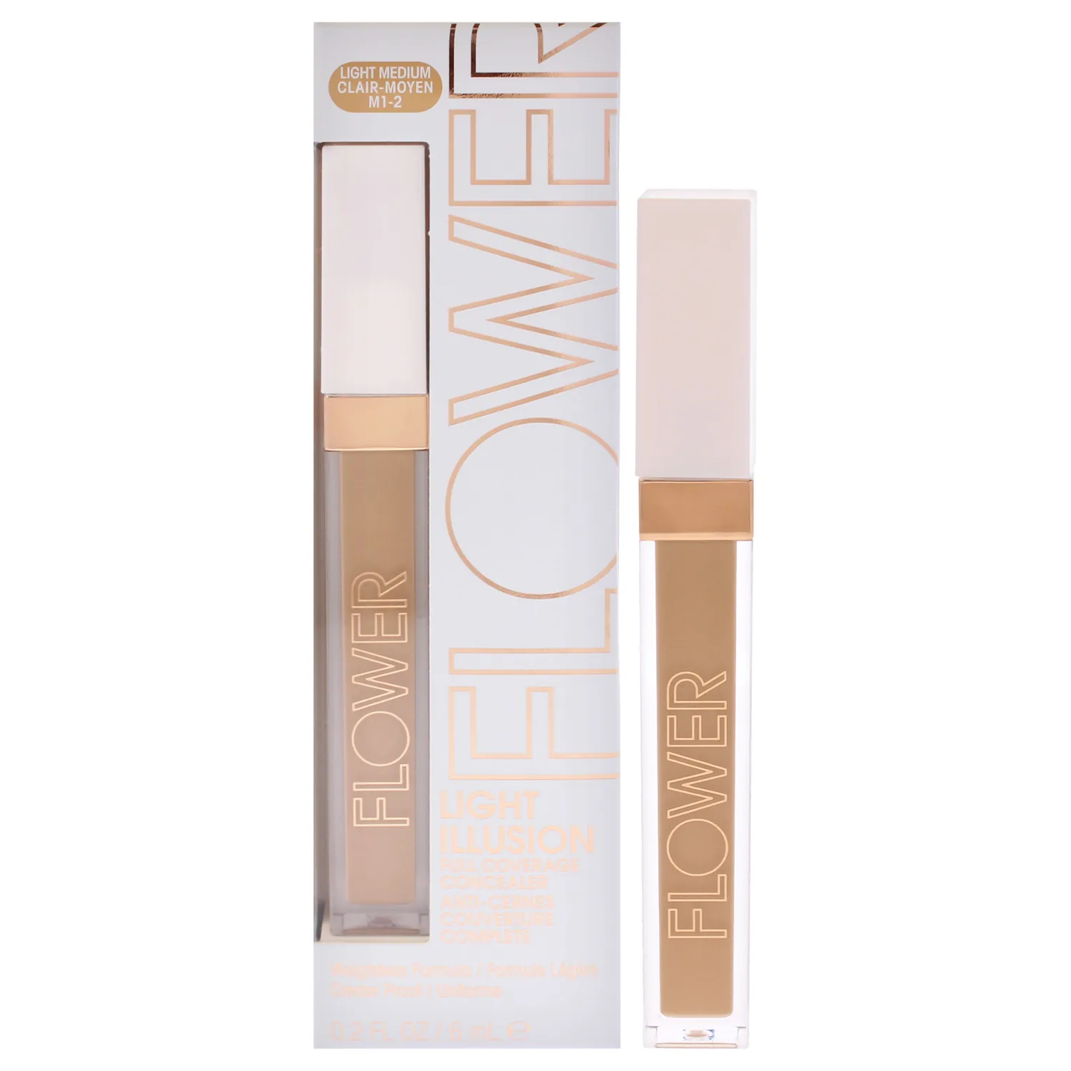 FLOWER BEAUTY By Drew Barrymore Light Illusion Full Coverage Concealer - Diffuse Dark Under Eye Circles + Blurs Blemishes - Weightless Formula + Crease Proof Makeup (Light Medium)