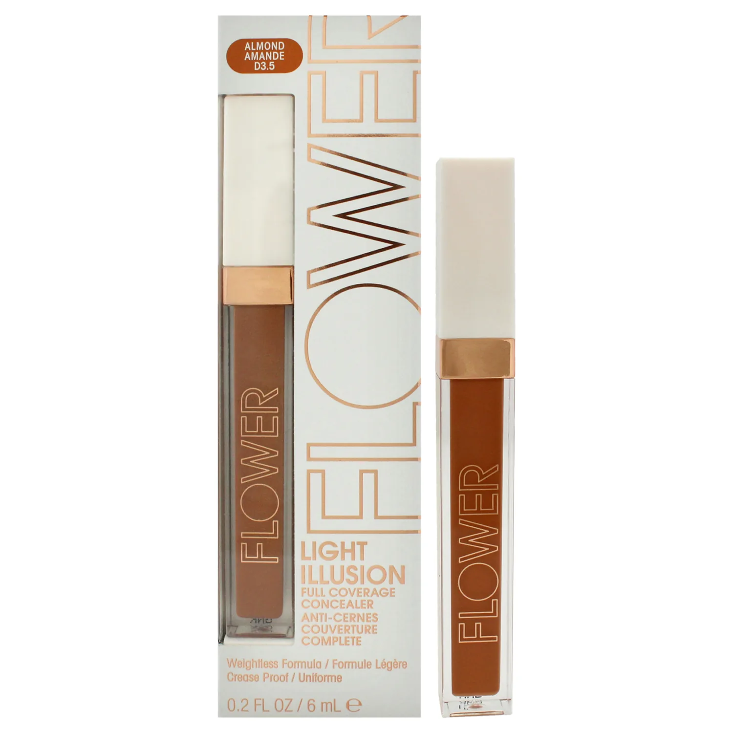 FLOWER BEAUTY By Drew Barrymore Light Illusion Full Coverage Concealer - Diffuse Dark Under Eye Circles + Blurs Blemishes - Weightless Formula + Crease Proof Makeup (Almond)