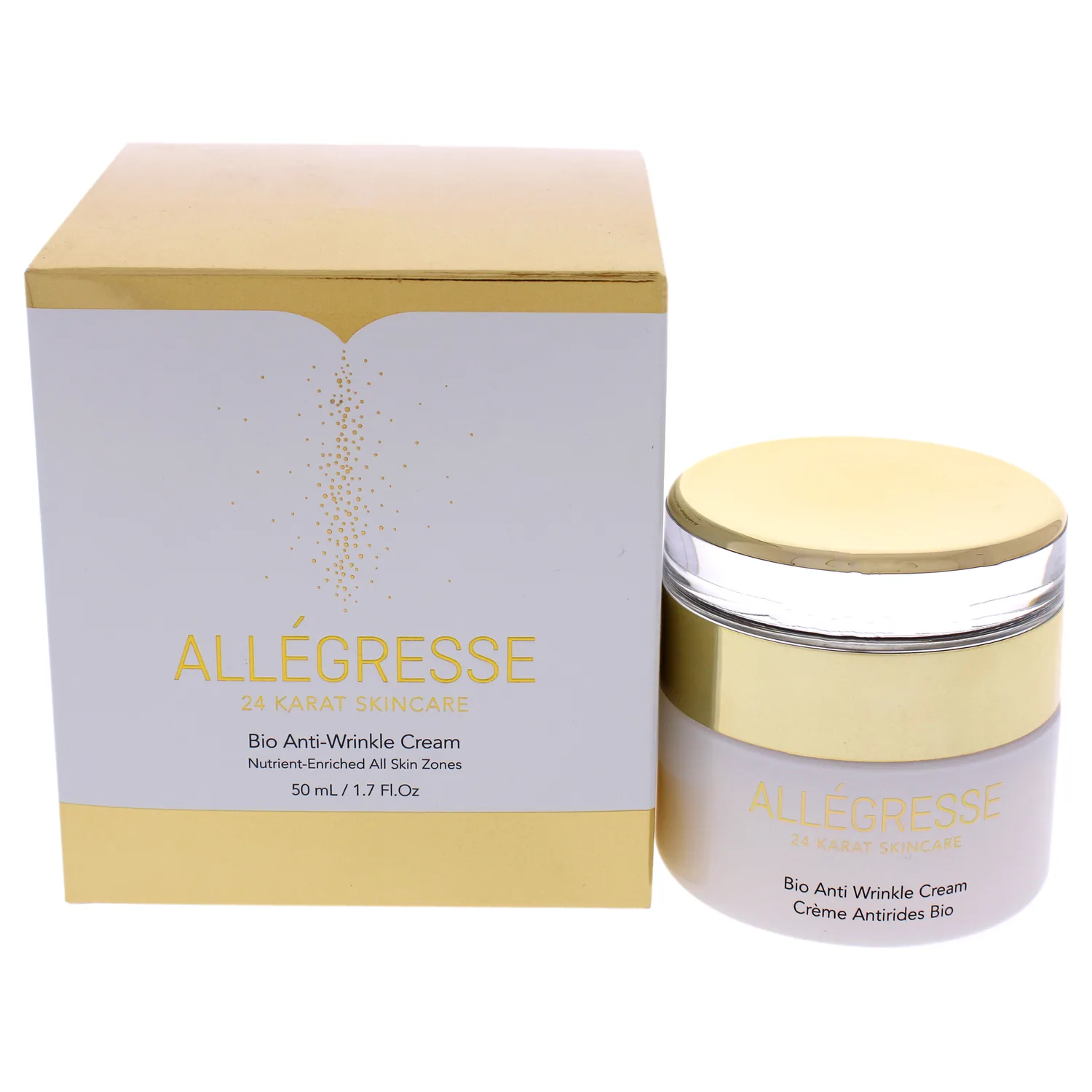 Allegresse 24 Karat Skincare Bio Anti Wrinkle Face Cream | Formulated with Natural Oils, Honey, Extracts, Vitamin E and Citrustem | Best Suitable for Anti-aging Needs | 1.7 Oz