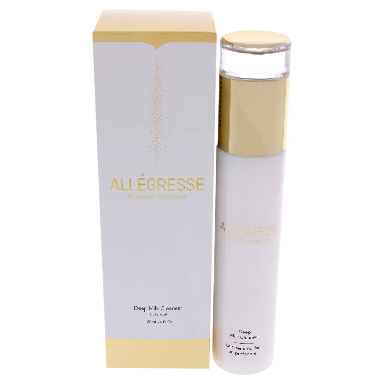 Allegresse Anti Aging 24 Karat Non Foaming Gold Deep Milk Facial Cleanser | Enriched with Botanical Ingredients and Antioxidants | Removes Impurities and Makeup | 4 oz