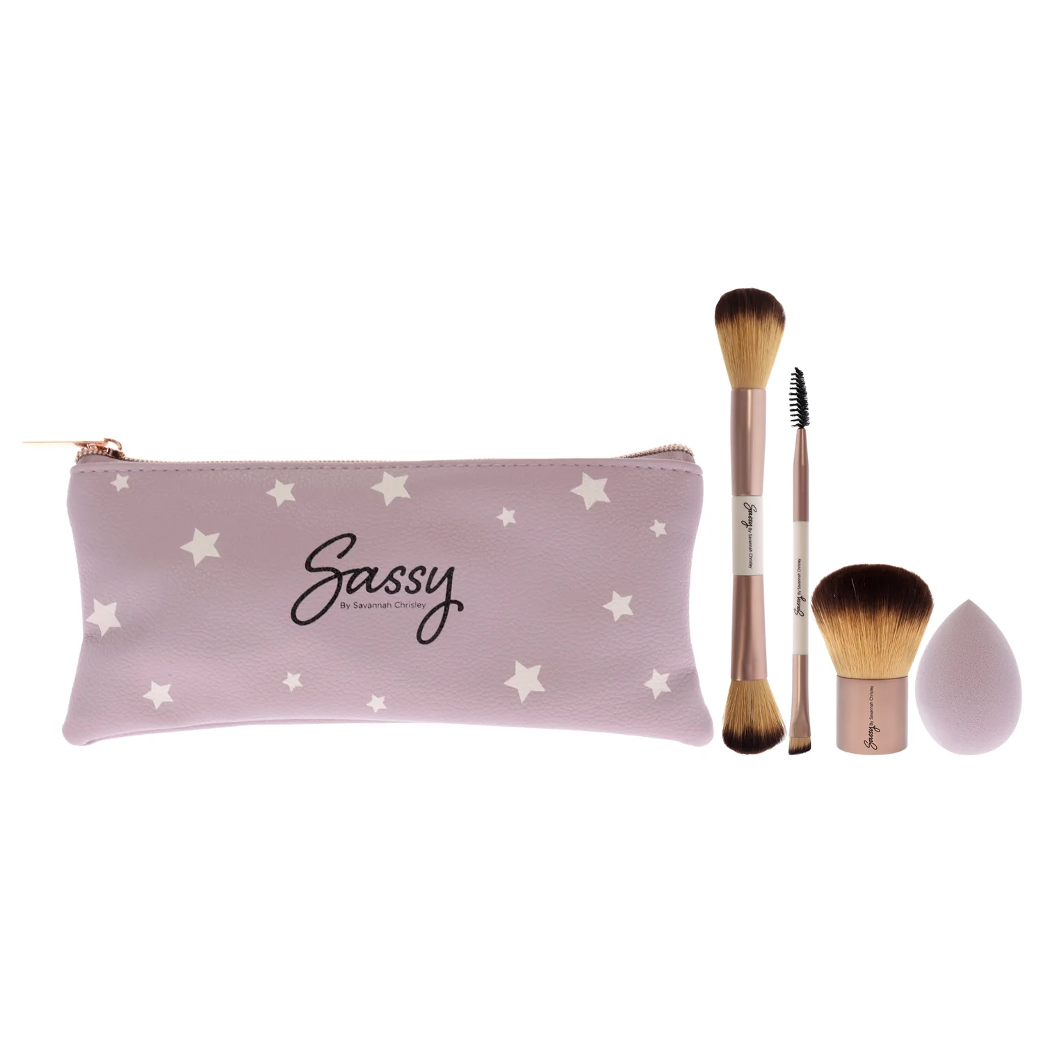 Sassy by Savannah Chrisley Sassy Brush Kit - Beauty Tool Kit for Women - All-in-One Beauty for Eyes and Face - Brush Kit Great for Makeup Application - Kit Includes Reusable Zipper Pouch - 4 Pc