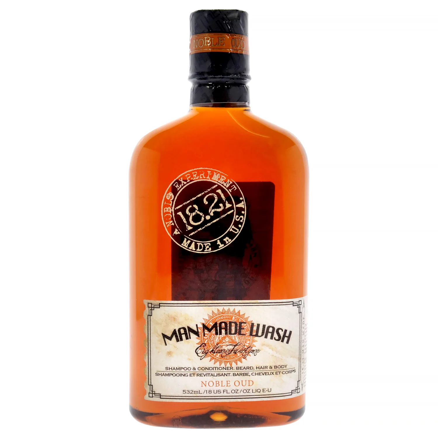 18.21 Man Made Original Noble Oud 3-in-1 Body Wash, Shampoo, & Conditioner for Men, All Hair & Skin Types, Strengthens and Moisturizes in a Manly Aroma, 18oz