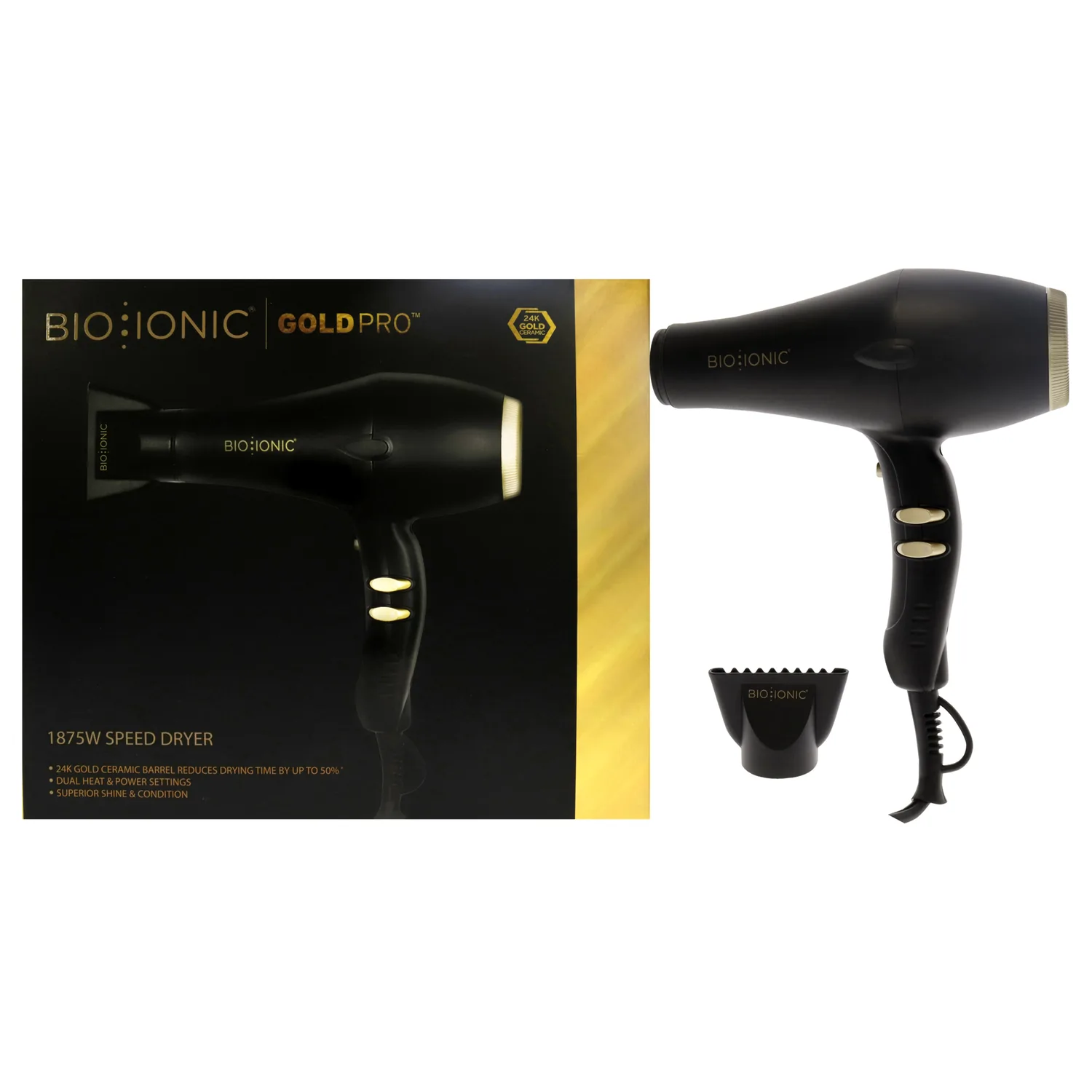 Bio Ionic GoldPro Hair Dryer, Blue, Moisturizing Heat Technology & 24K Gold MX, Ultra-Powerful 1875W AC Motor, Lightweight Blow Dryer with Ergonomic Handle, Multi-Speed Settings
