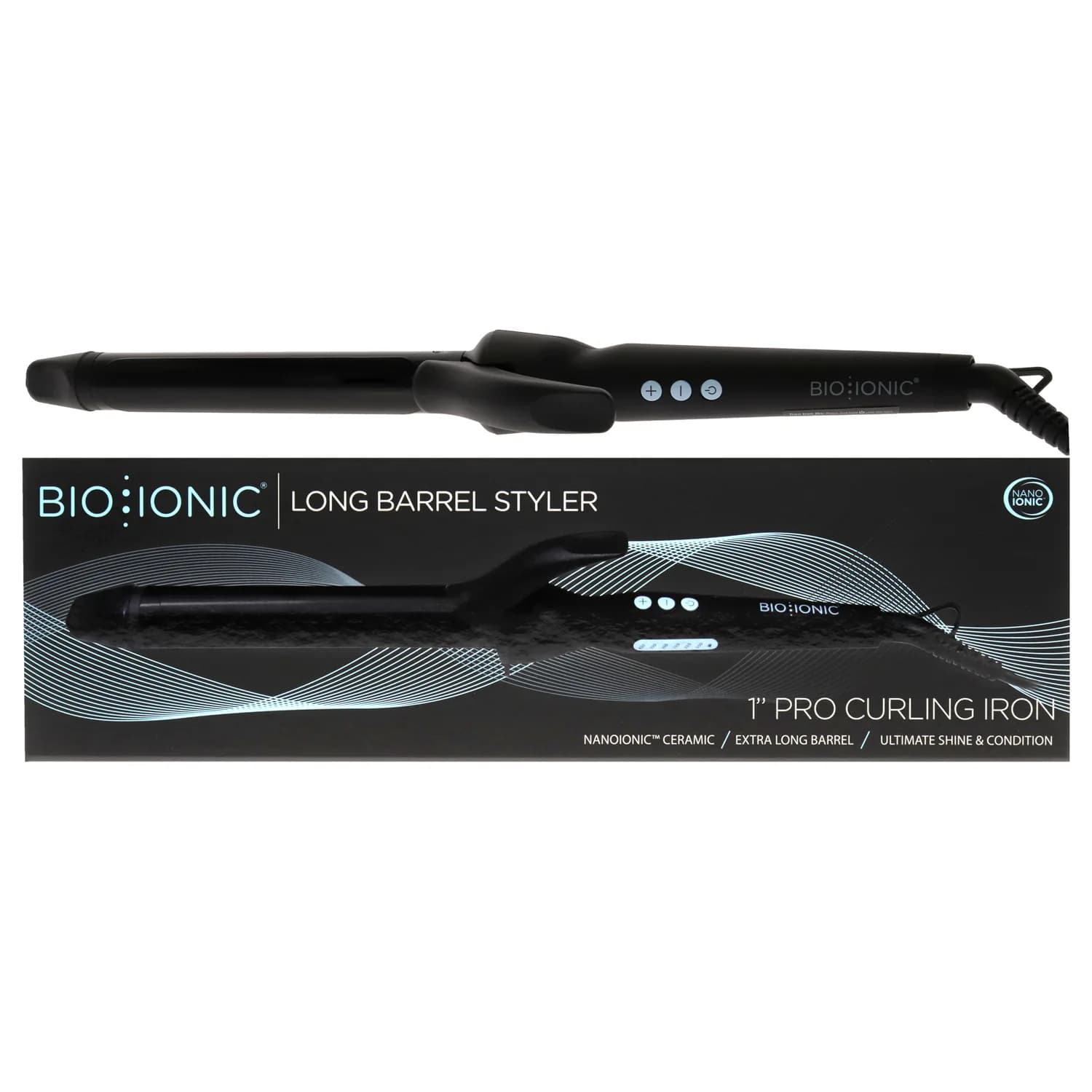 Bio Ionic Long Barrel Styler, 1" Curling Iron with Moisture Heat Technology & NanoIonic MX, Verstatile Curling Wand with Longer Barrel for Large Sized Soft Curls & Waves