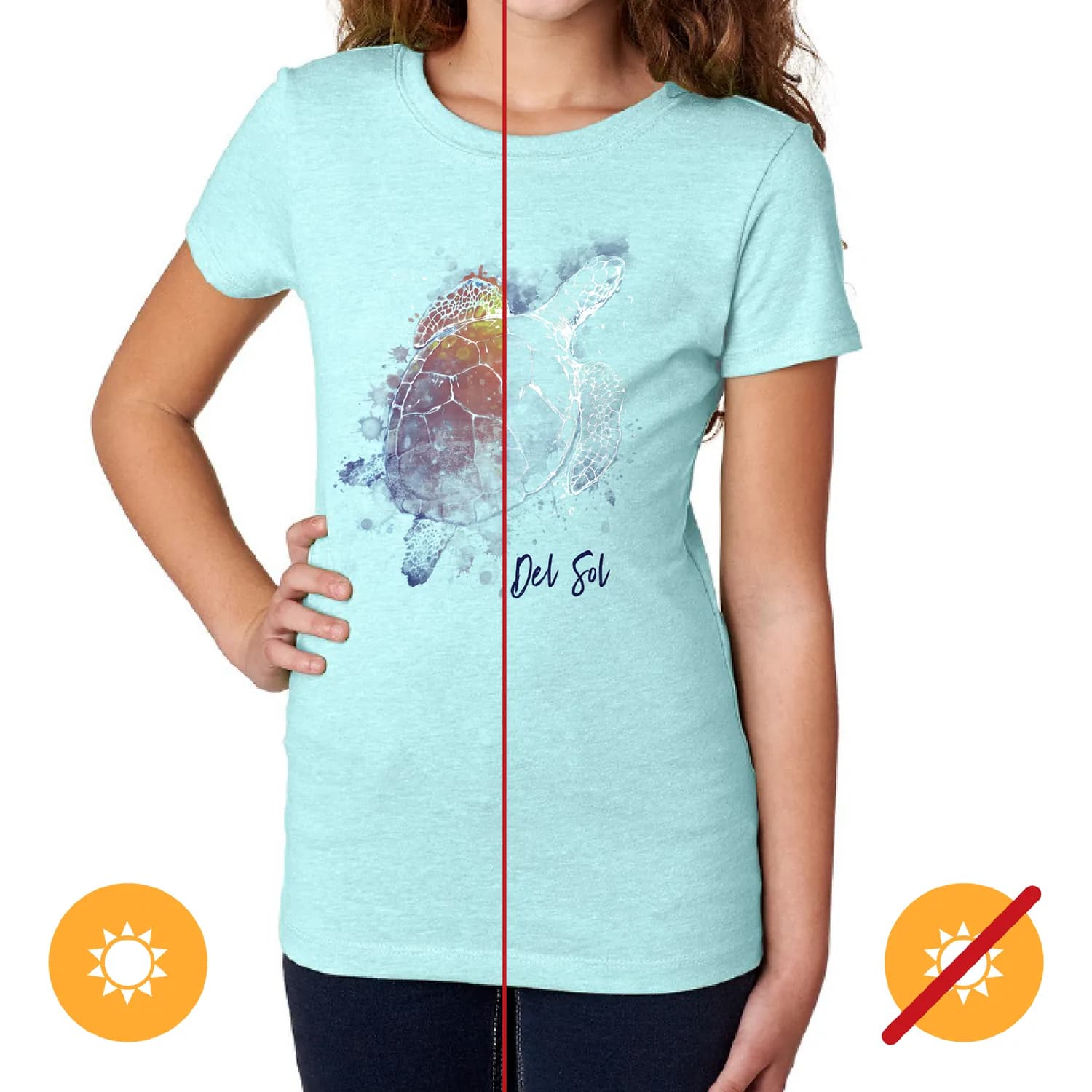Del Sol Color Changing Crew Tee - Turtle Splash for Women