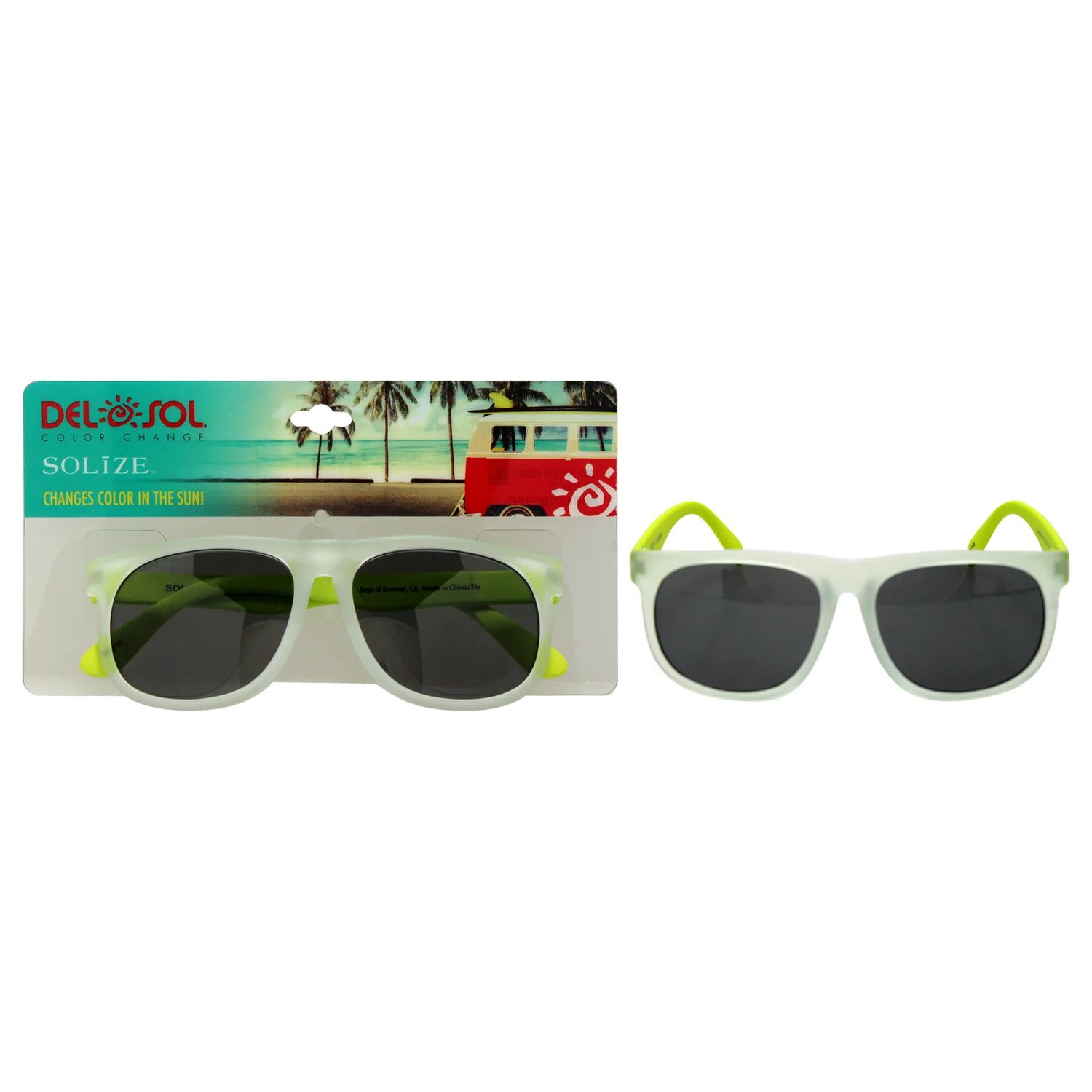 Del Sol Solize Color Changing Sunglasses For Kids - Changes From Blue & Yellow To Green In The Sun - Great Beach Accessory For Boys And Girls - Polarized Pro, 100% UVA, UVB Protection - Boys Of Summer