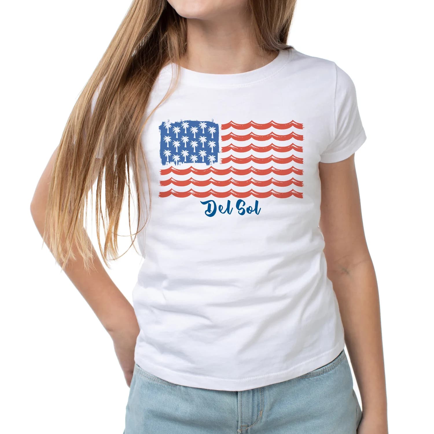 DelSol Color Changing Crew Tee - Tropical Americana, White for Women