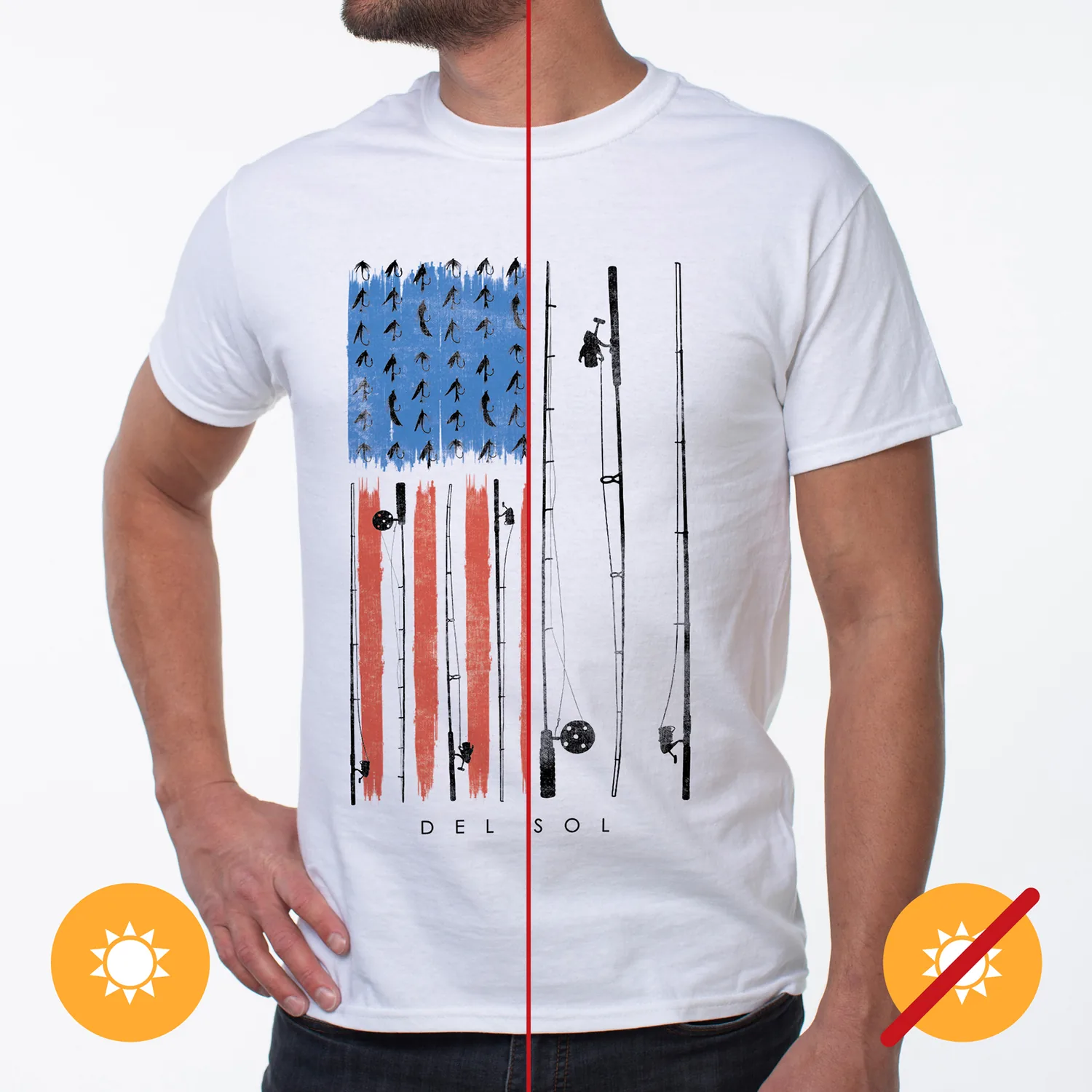 Del Sol Color Changing Classic Crew Tee - American Fly White for Men
