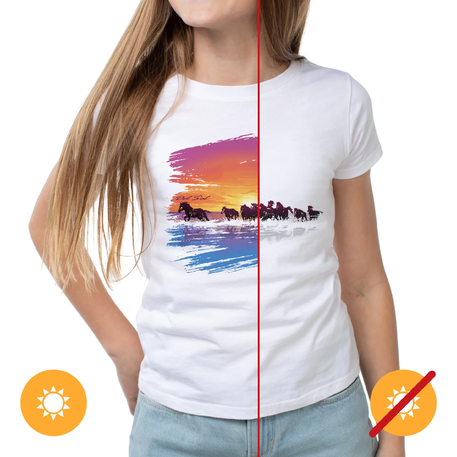 DelSol Color Changing Crew Tee - Wild Horses for Women