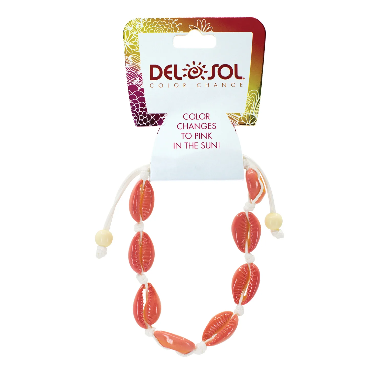 Del Sol Color-Changing Adjustable Bracelet - Cowrie, Changes Color from Cream to Pink