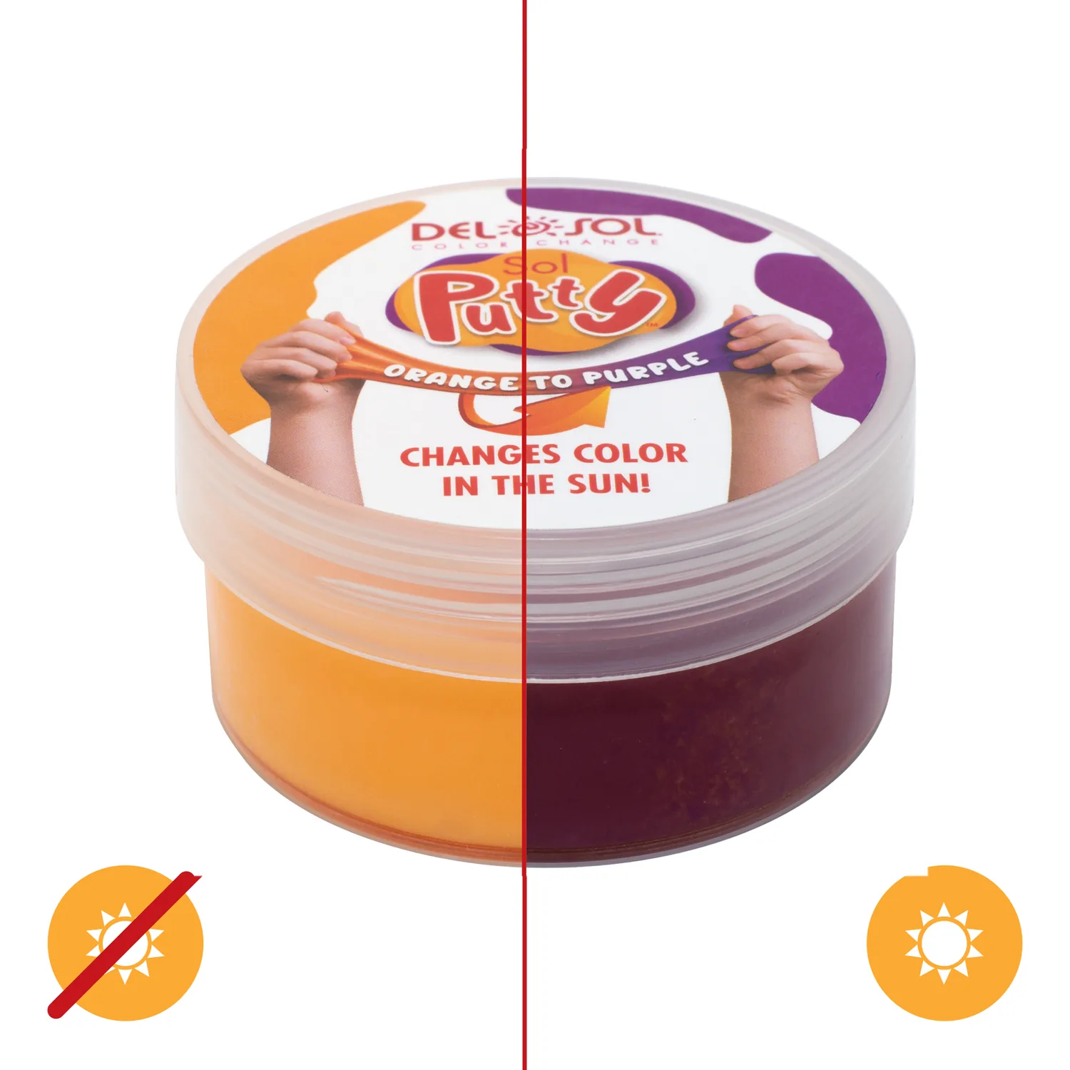 Del Sol Color-Changing Putty - Sol Putty - Changes Color from Orange to Purple in The Sun - Nontoxic, All-Organic Formula, Stain-Free, Water Soluble - 58 Grams/2.05oz