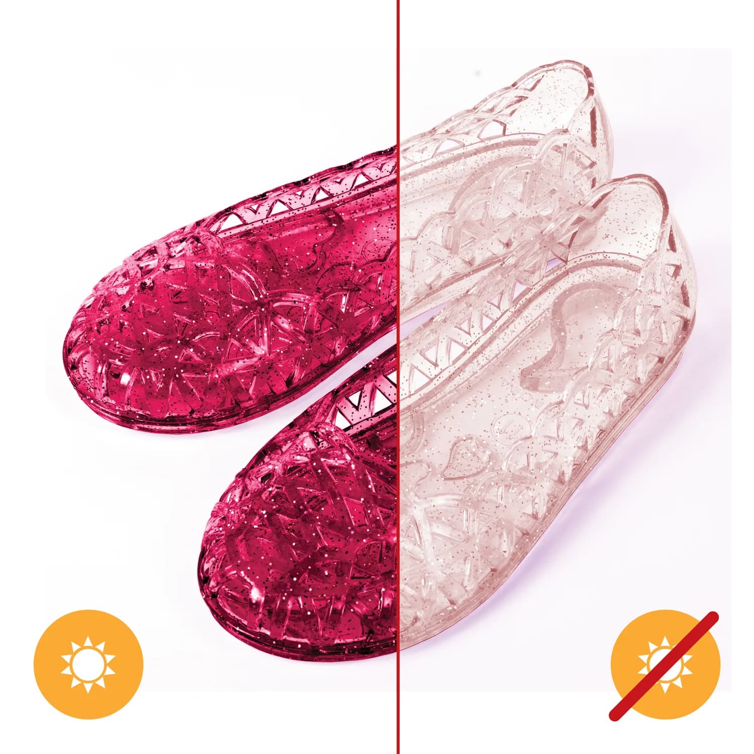 Del Sol Color-Changing Jelly Shoes - Princess Slipper - Changes Color from Clear to Pink in the Sun - Sturdy and Stylish, Made from USA certified PVC - Kids 6