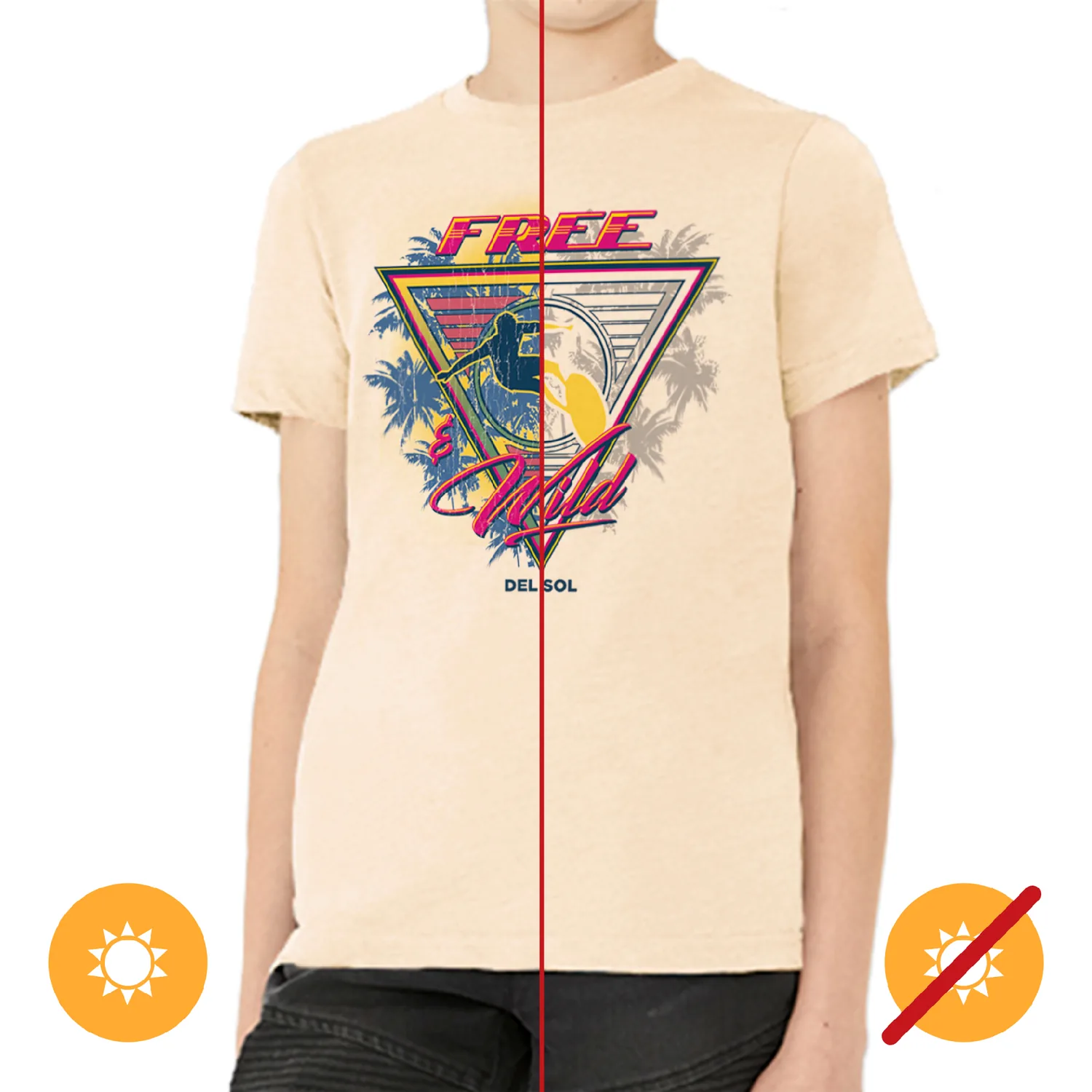 Del Sol Color Changing Youth Boys Crew Tee - Wild and Free, Natural, Size YM