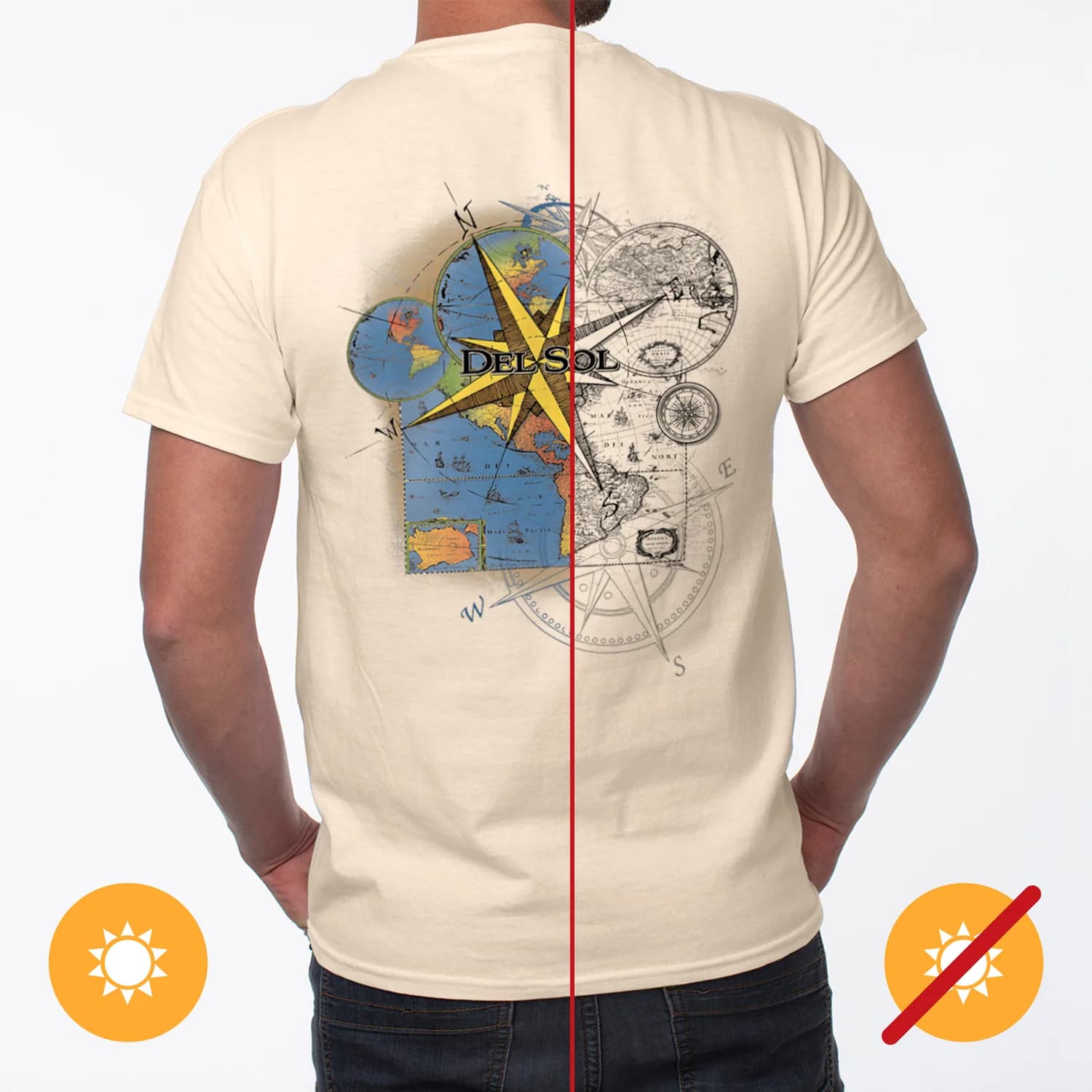 Del Sol Color Changing Men's Classic Crew Tee - Lost Atlas, Natural, Size S