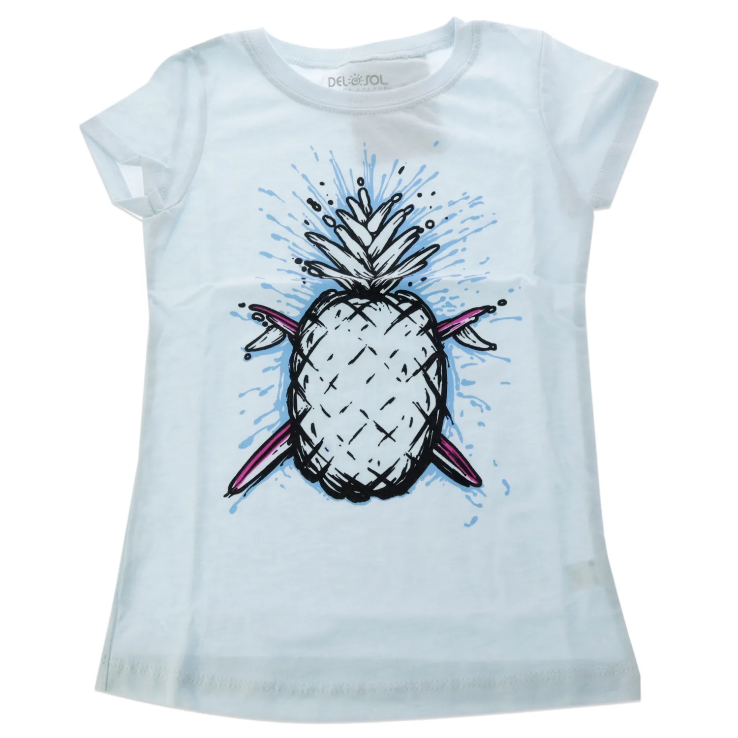 Del Sol Color Changing Youth Boys Premium Crew Tee, Pineapples, Ice Blue, Size YXS