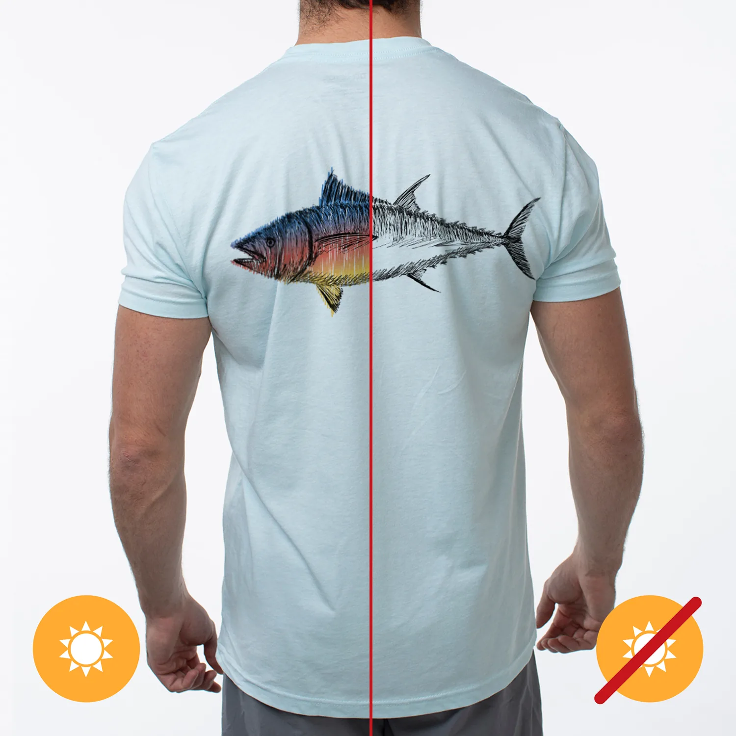 Del Sol Color Changing Men's Premium Crew Tee - Big Fish, Ice Blue, Size S