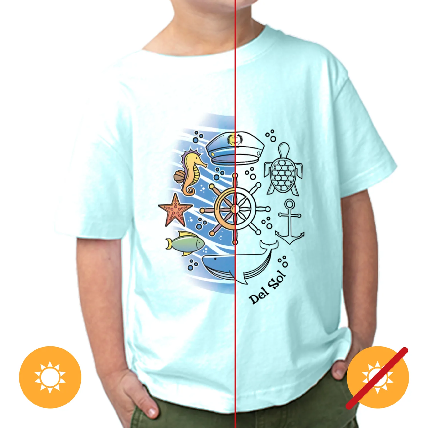 DelSol Color Changing Crew Tee - Sea Adventure, Chill Blue