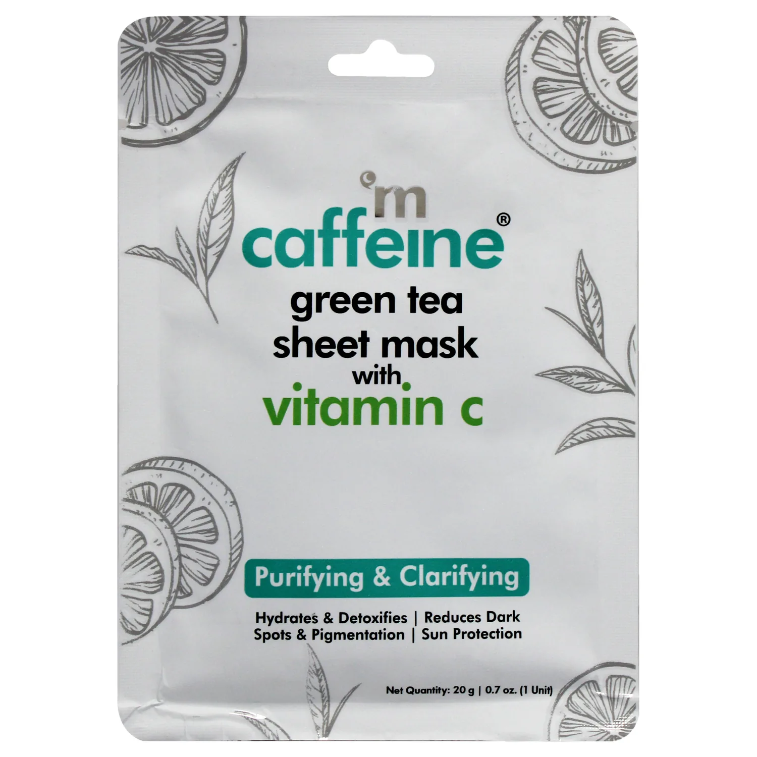 mCaffeine Green Tea Sheet Mask with Vitamin C for Unisex - 0.7 oz Mask