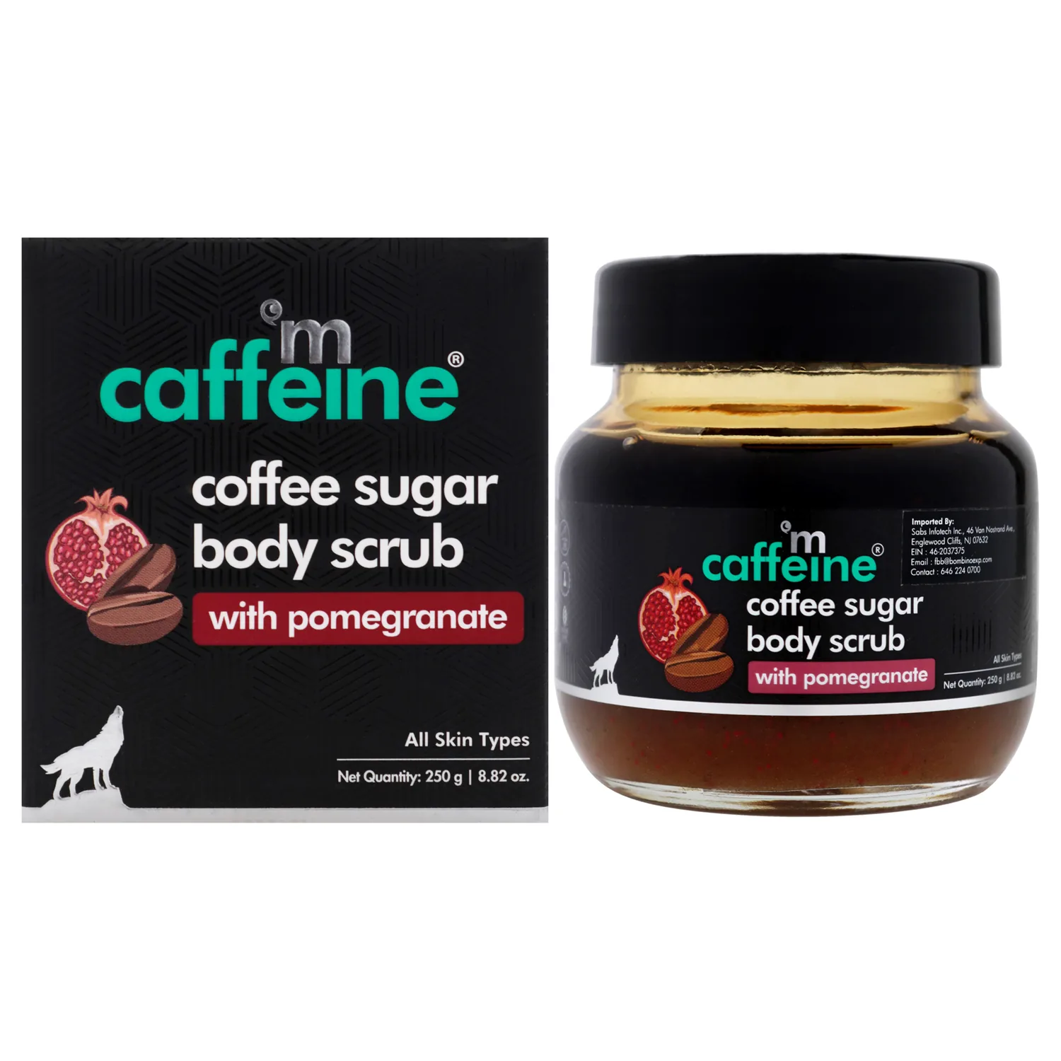 mCaffeine Coffee Sugar Body Scrub with Pomegranate - Body Wash Reduces Scars - Nourishing Blend of Coffee and Brown Sugar - All Skin Types - 8.82 oz