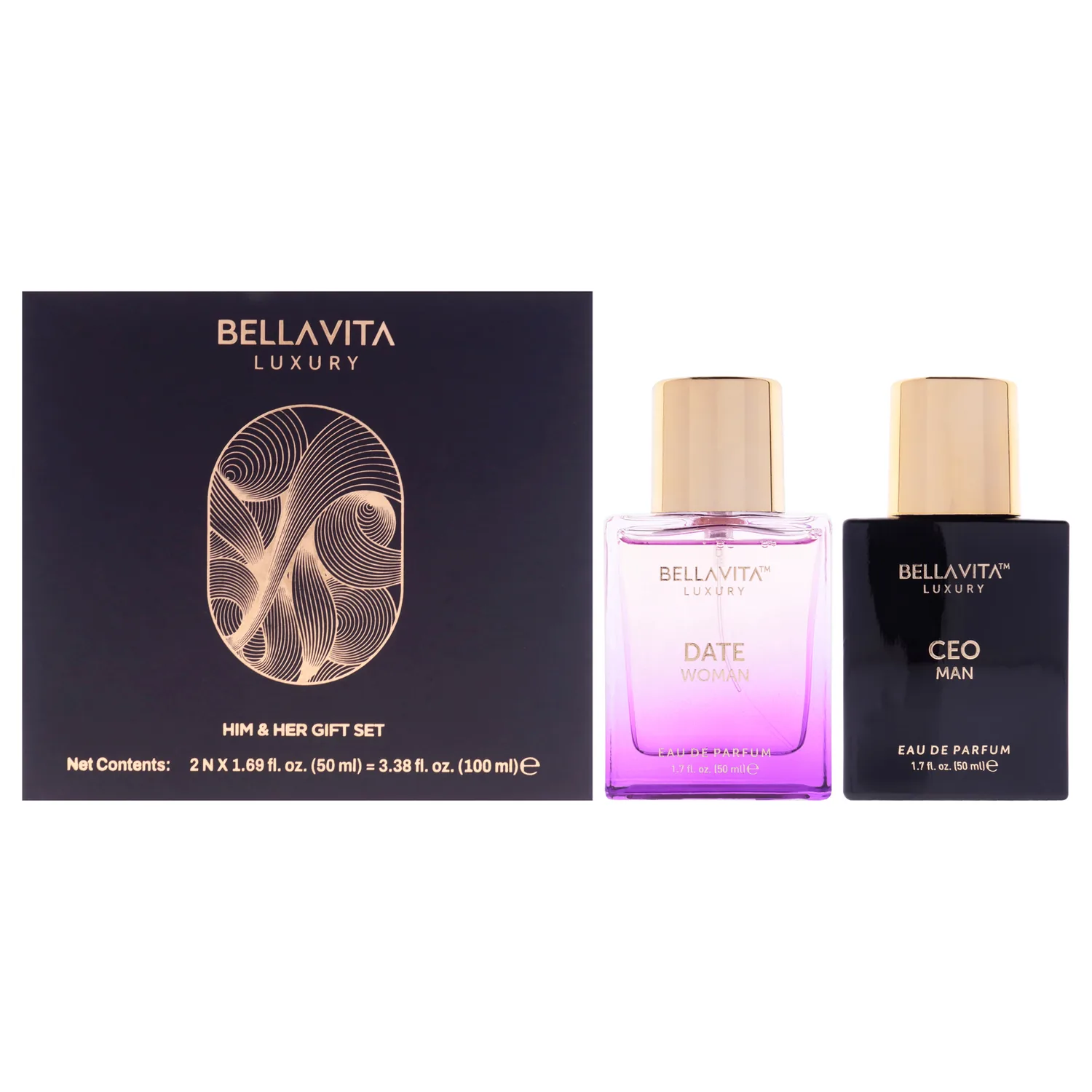 Bella Vita Luxury Ceo Man & Date Woman Liquid Eau De Parfum Perfume Gift Set 2X50Ml For Men And Women With Lemon, Lavender, Pink Pepper|Floral, Fruity, Woody Long Lasting Edp Fragrance Scent