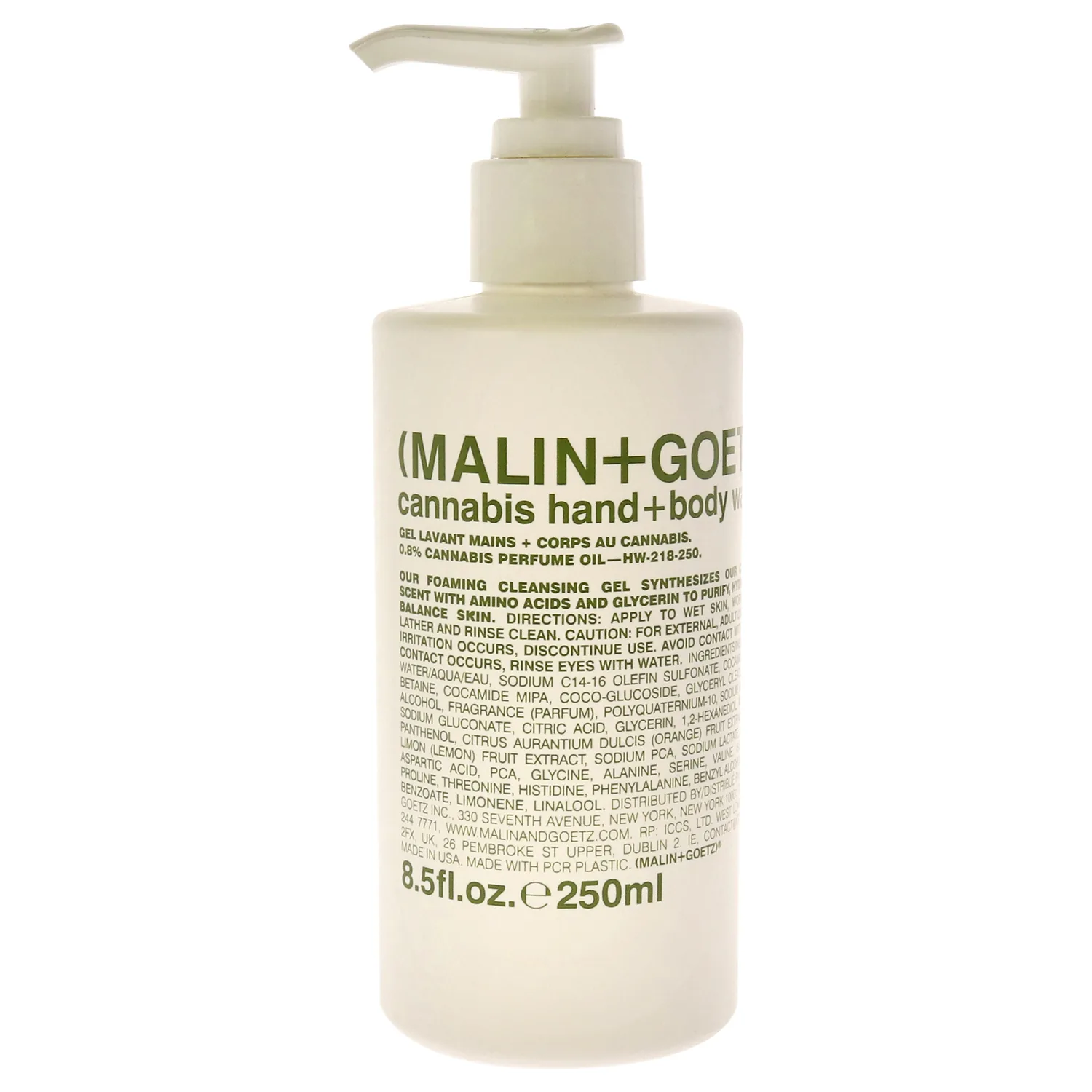MALIN+GOETZ Cannabis Hand and Body Wash, White, 8.45 Fl Oz (Pack of 1)