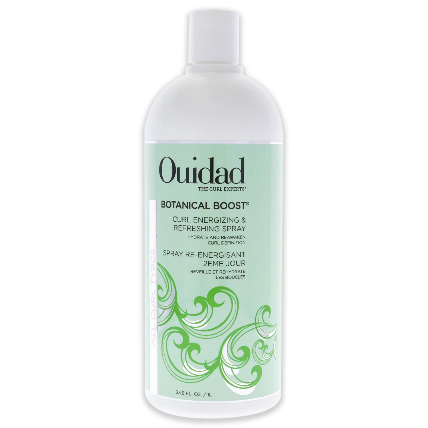 Ouidad Botanical Boost Curl Energizing & Refreshing Hair Spray, 33.8 fl oz, Lasting Definition, No-Residue Refresher Spray for Curly Hair, Adds Weightless Moisture, All Curl Types