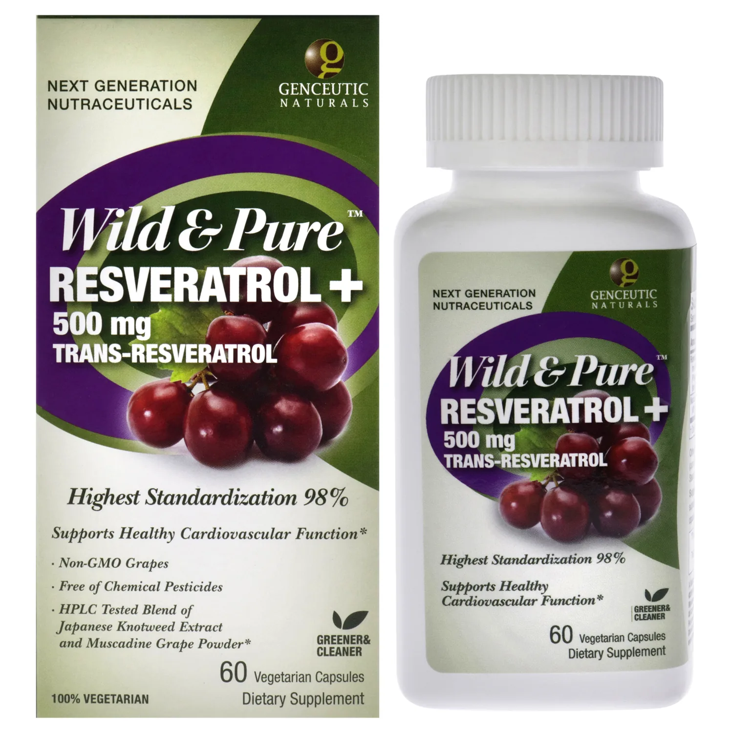 Genceutic Naturals Wild & Pure Resveratrol Vegetarian Capsules, 60-Count | Promotes Heart Health | Anti Ageing | Overall Wellness
