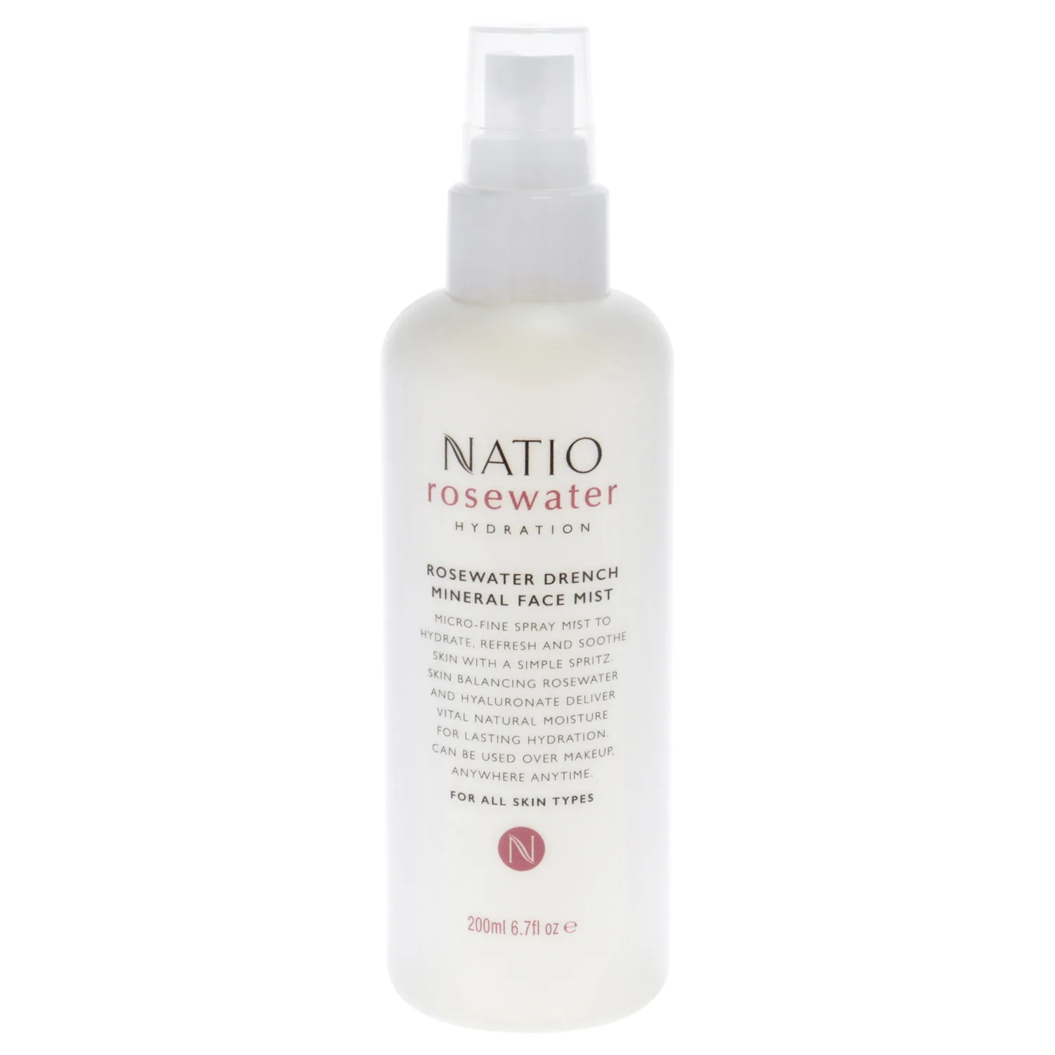 Natio Australia Rosewater Hydration Drench Mineral Face Mist, 6.7 oz - Face Moisturizer For All Skin Types - Makeup Safe Face Mist Hydrating Spray