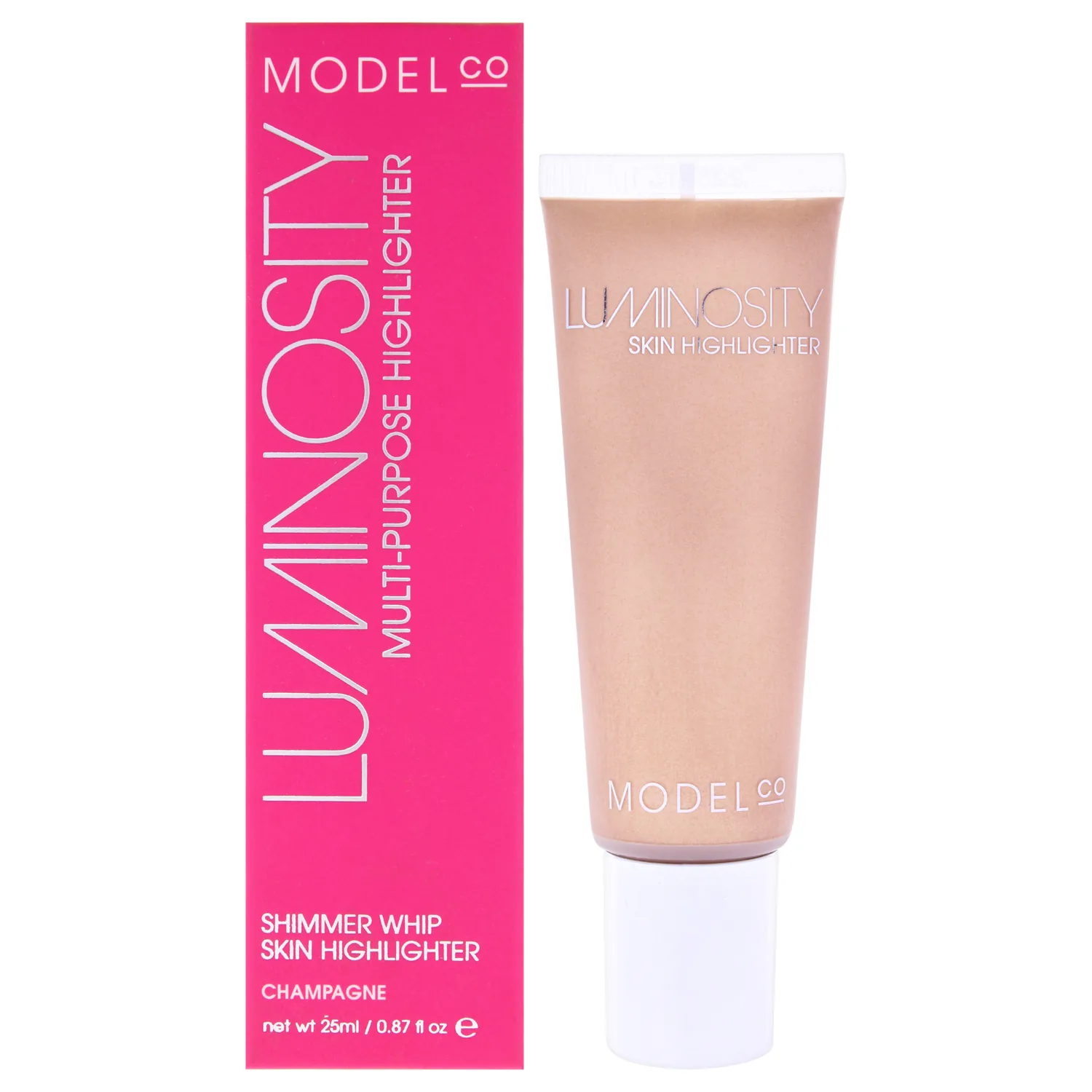 ModelCo Luminosity Shimmer Whip Highlighter - Universally Flattering - Suitable For All Skin Tones - Creates A Glowing Complexion - Lightweight And Pigmented - Evens Skin Tone - Champagne - 0.84 Oz