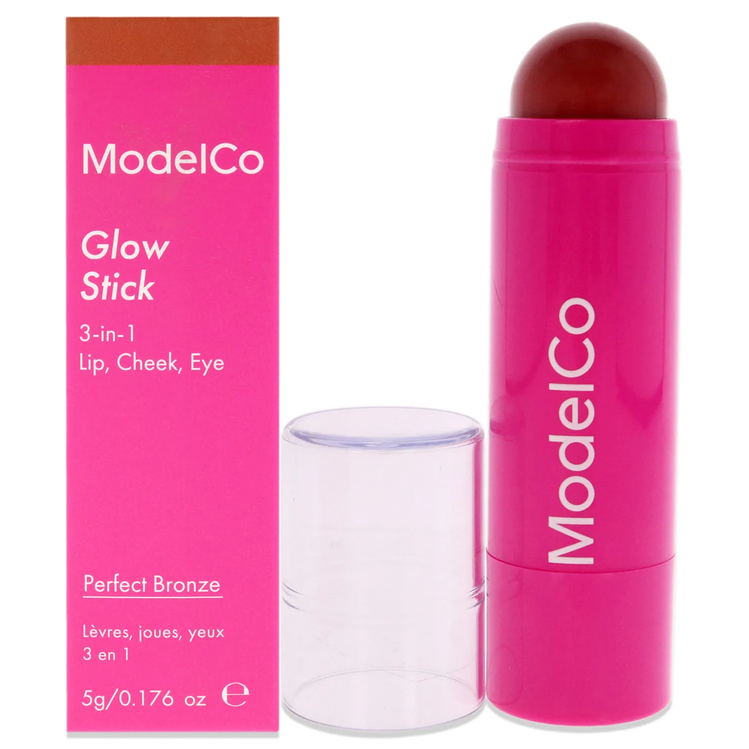 ModelCo Glow Stick 3-In-1 - Multi-Use Cream Color Stick - Hydrating Creamy Formula - Delivers Luminous Color For Healthy Glow - Buildable Coverage From Sheer To Saturated - Perfect Bronze - 0.176 Oz