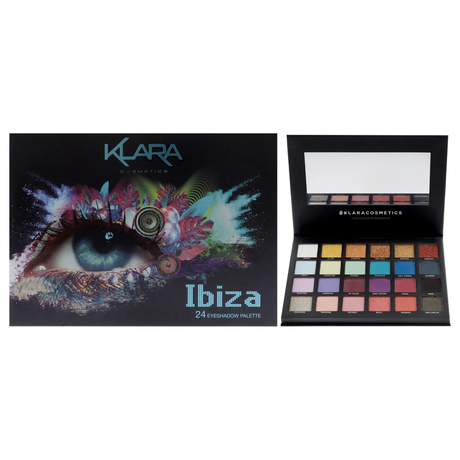 Klara Cosmetics 24 Eyeshadow Palette - Eye Makeup Palette with Matte, Shimmer and Metallic Finishes - Face Makeup Palette - Ibiza - 2.5 oz