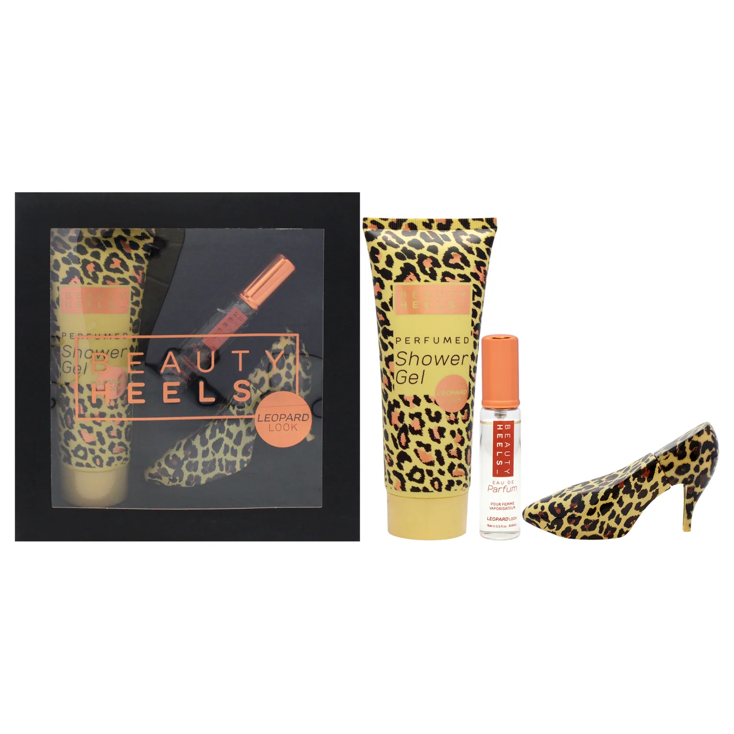 Glamour and Heels Beauty Heels Leopard Edition by Glamour and Heels for Women - 3 Pc Gift Set 1oz EDP Spray, 0.50oz EDP Spray, 4oz Shower Gel