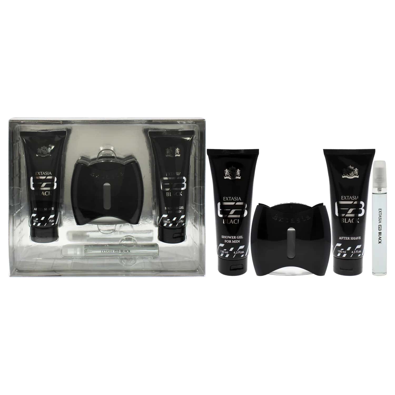 New Brand Prestige Extasia Black Fragrance Gift Set 100ml / 3.3 oz / 4 pc for Men