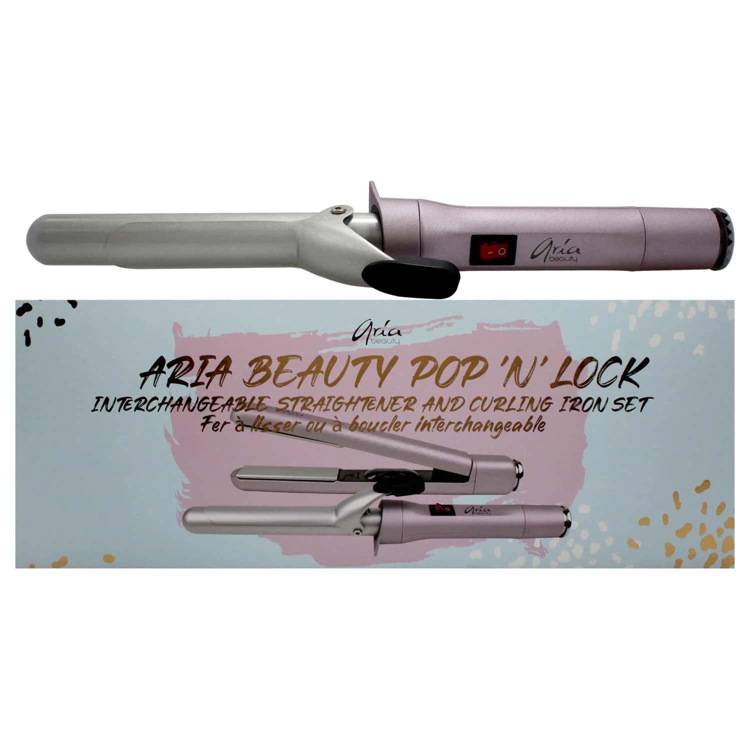 Aria Beauty Pop N Lock Interchangeable Straightener and Curling Iron Set Hair Styling Tool Set for Women
