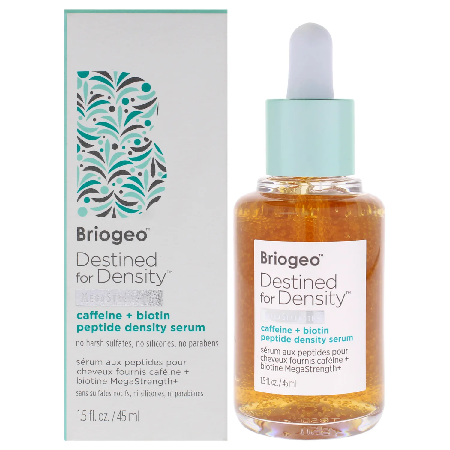 Briogeo Destined For Density MegaStrength+ Caffeine + Biotin Peptide Density Serum, Increases Hair Thickness and Volume, Fast-Absorbing & Non-Greasy, Fragrance-Free, Vegan, Cruelty-Free, 1.5 fl oz