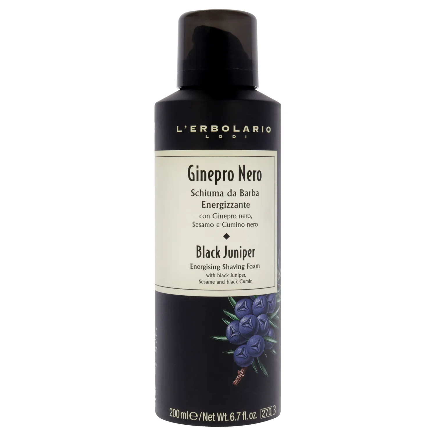 L'Erbolario Black Juniper Energising Shaving Foam 6.7 oz for Men