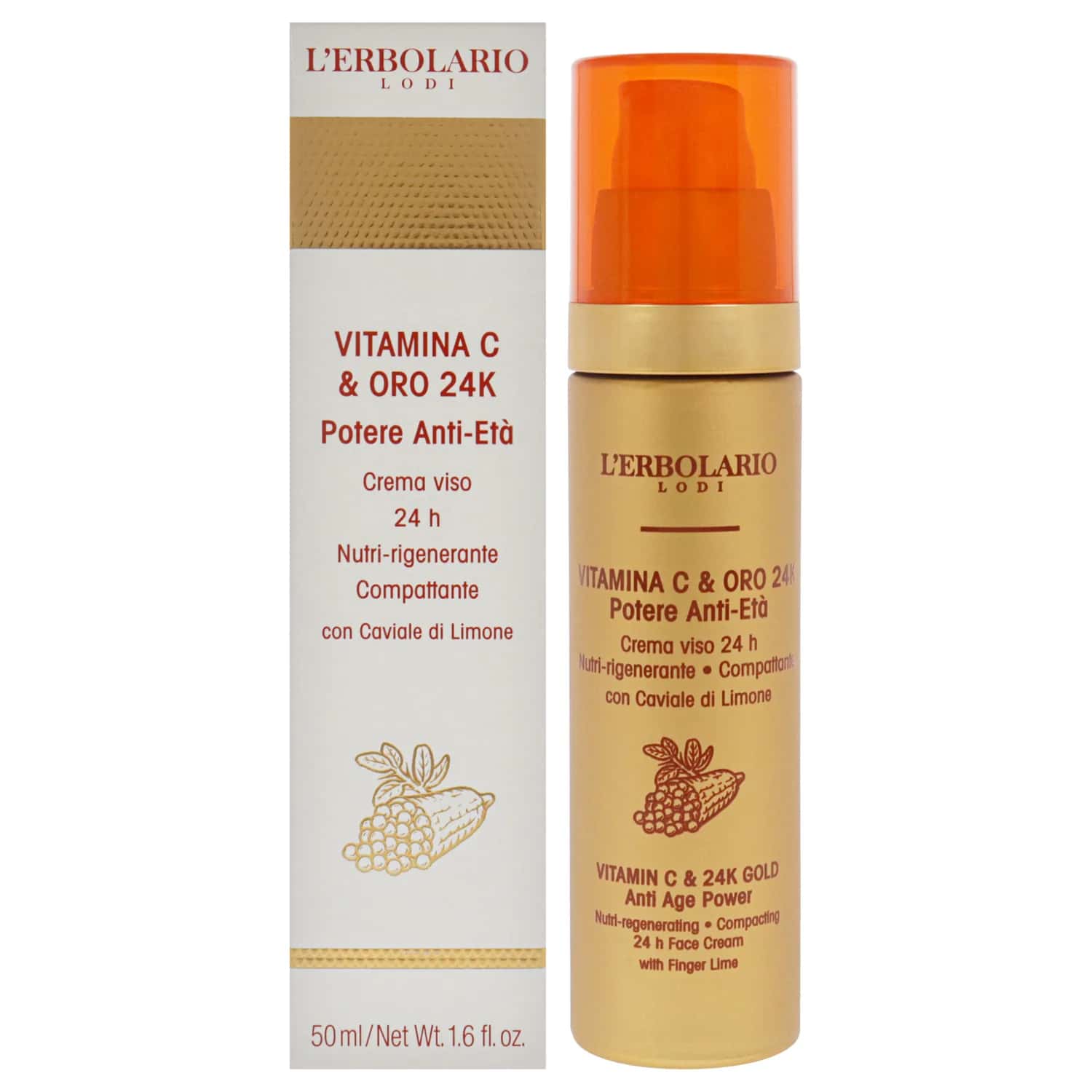 L'Erbolario Vitamin C and 24K Gold Anti Age Power Nutri-Regenerating Face Cream 47ml / 1.6 oz