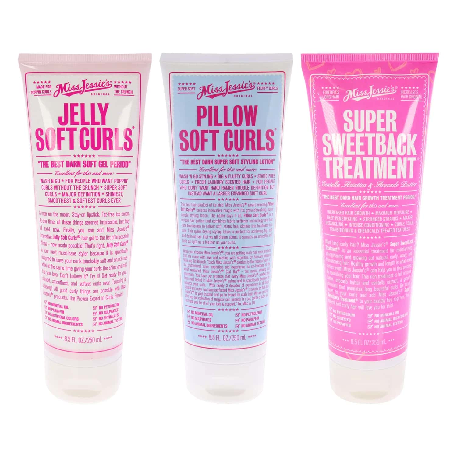 Miss Jessies Jelly Soft Curl With Pillow Soft Curls and Super Sweetback Treatment Kit Hair Care Kit 8.5 oz
