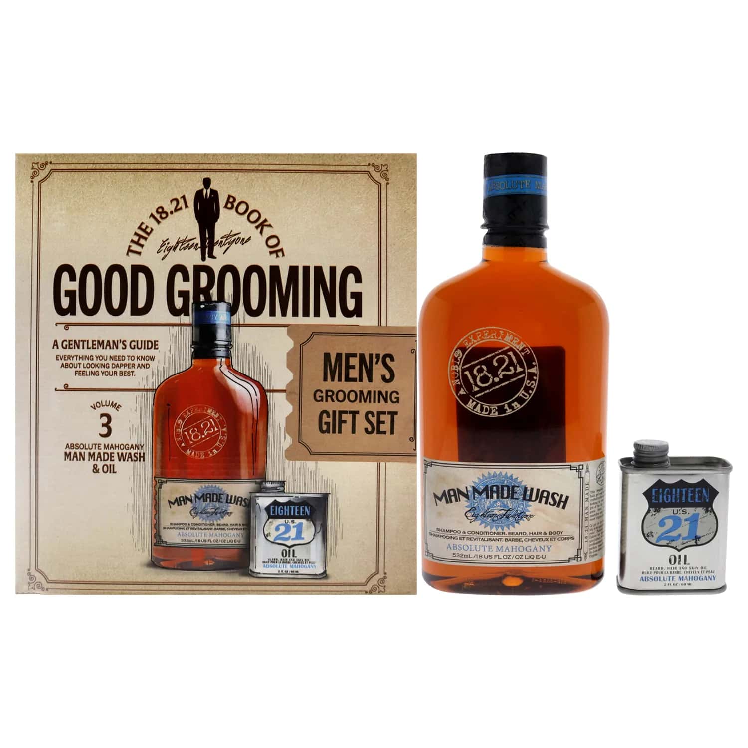 18.21 Man Made Book of Good Grooming Volume 3 - Absolute Mahogany Bath & Body Gift Set 532ml / 18 oz / 2 pc for Men