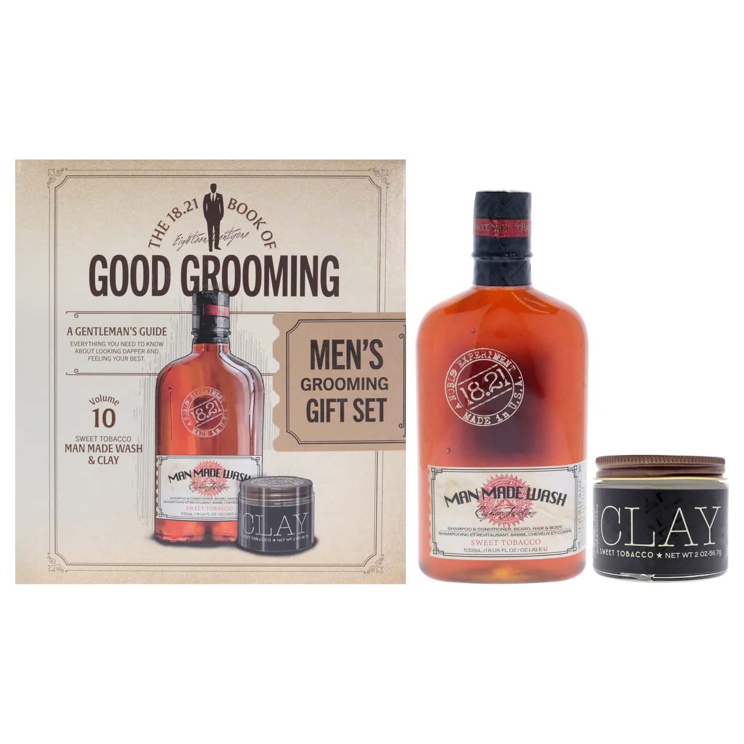 18.21 Man Made Book of Good Grooming Volume 10 - Sweet Tobacco Bath & Body Gift Set 532ml / 18 oz / 2 pc for Men