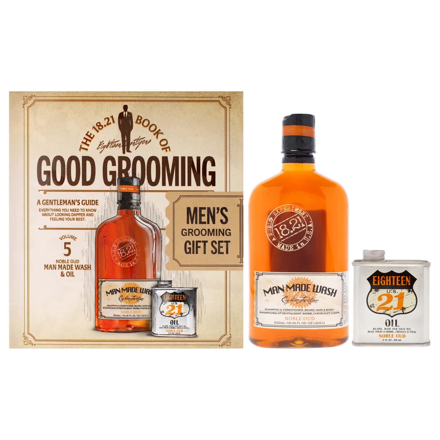 18.21 Man Made Book of Good Grooming Volume 5 - Noble Oud Bath & Body Gift Set 532ml / 18 oz / 2 pc for Men