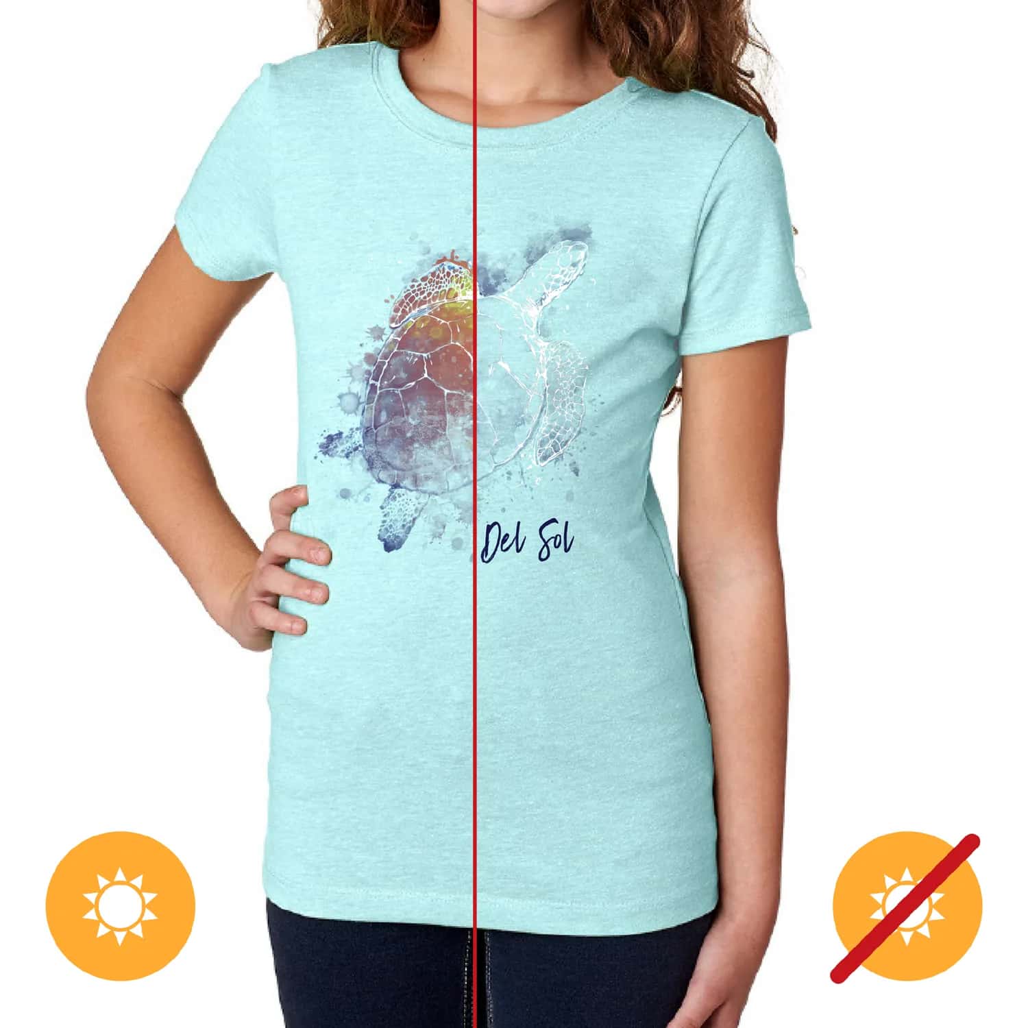 DelSol Color Changing Crew Tee - Turtle Splash - Ice Blue