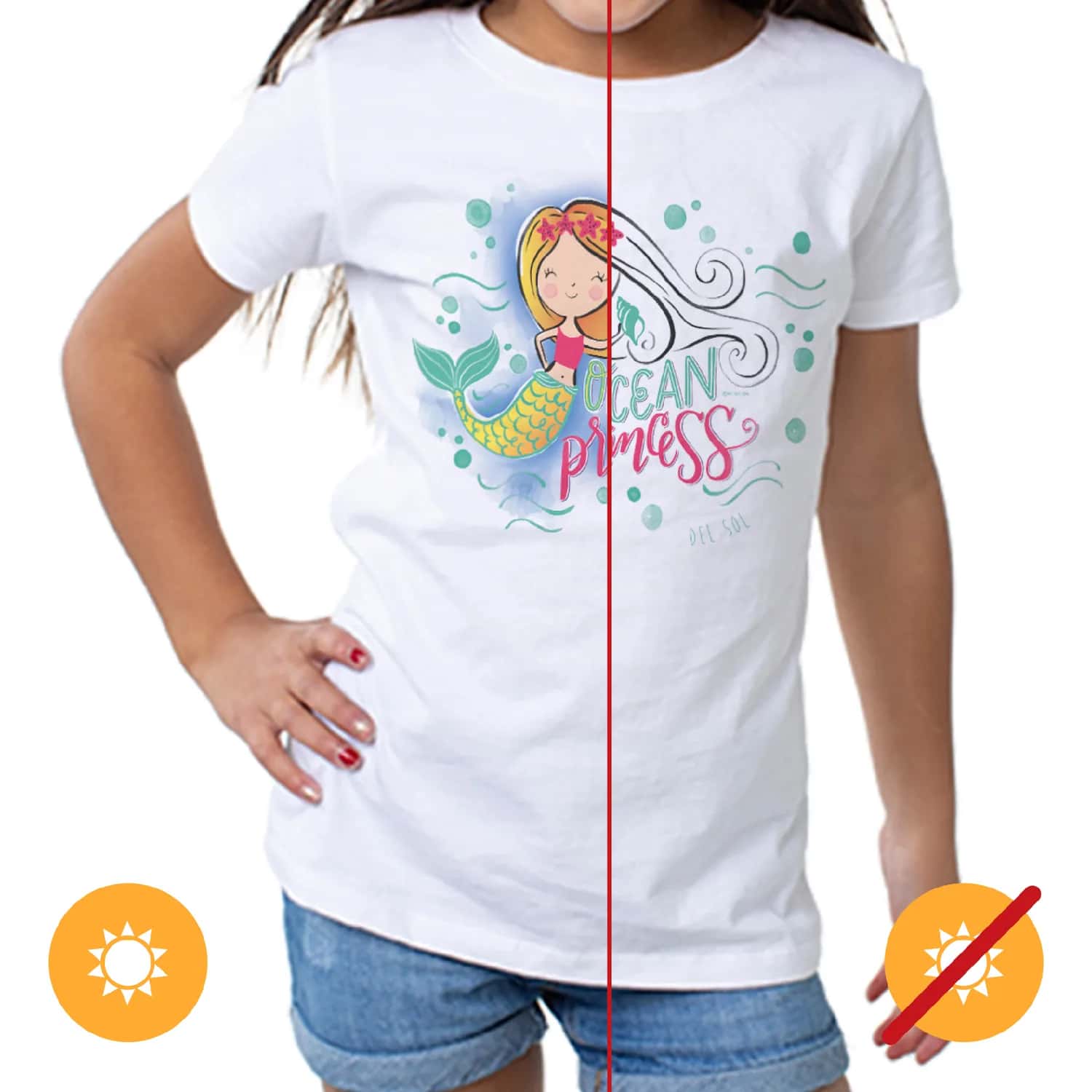 Del Sol Color Changing Crew Tee - Ocean Princess for Girls