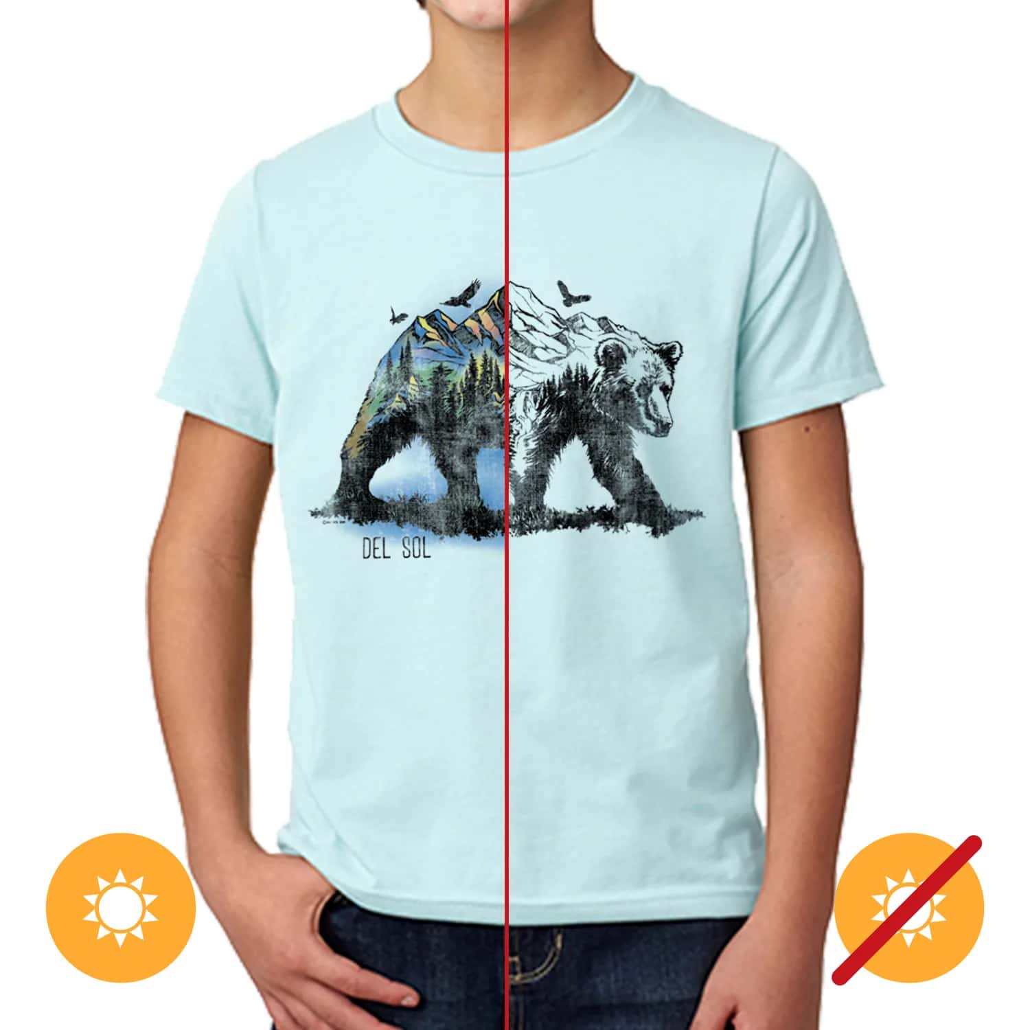 Del Sol Color Changing Crew Tee - Bear Scene for Unisex
